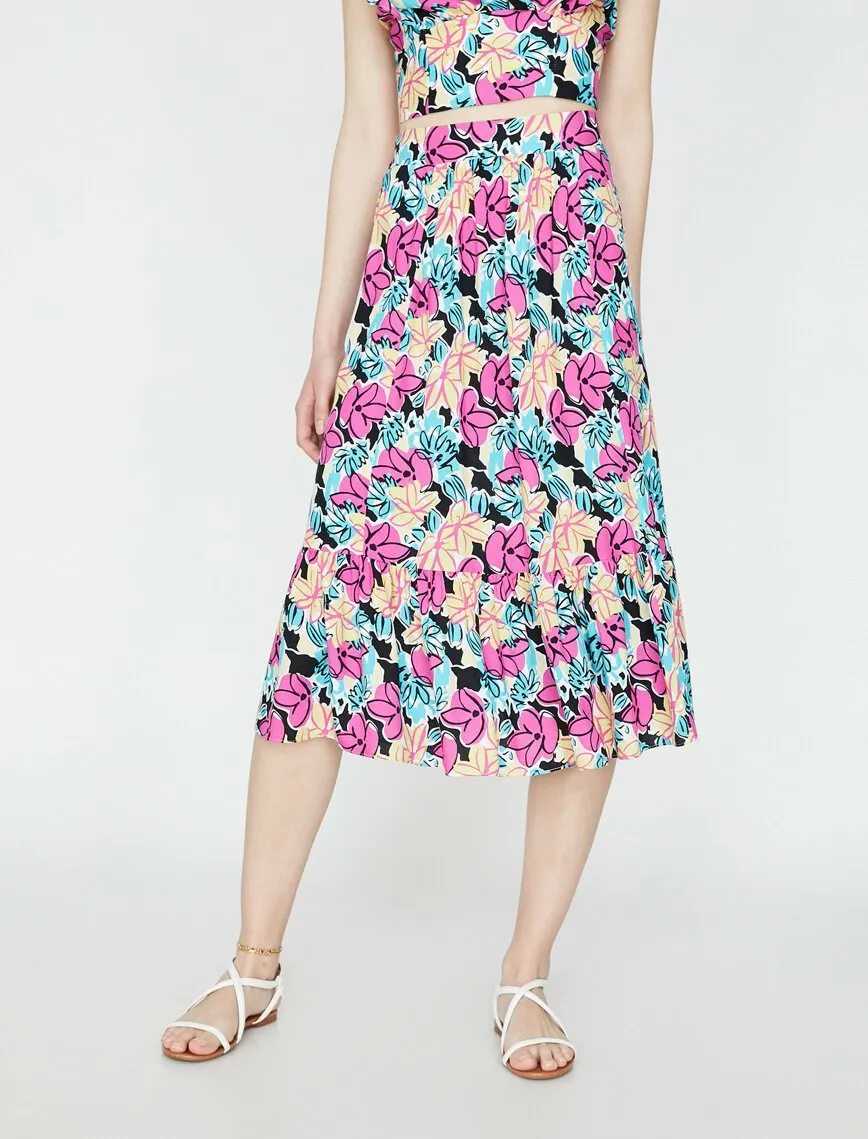 11948 Multi Colour Floral Midi Skirt