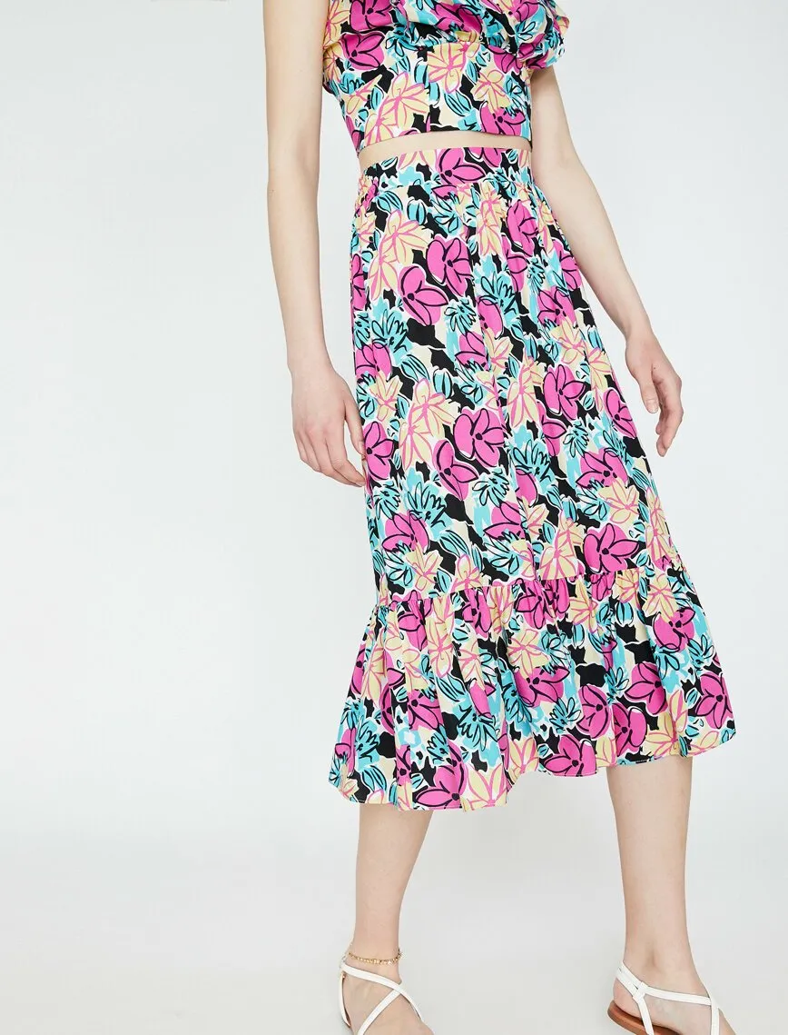 11948 Multi Colour Floral Midi Skirt