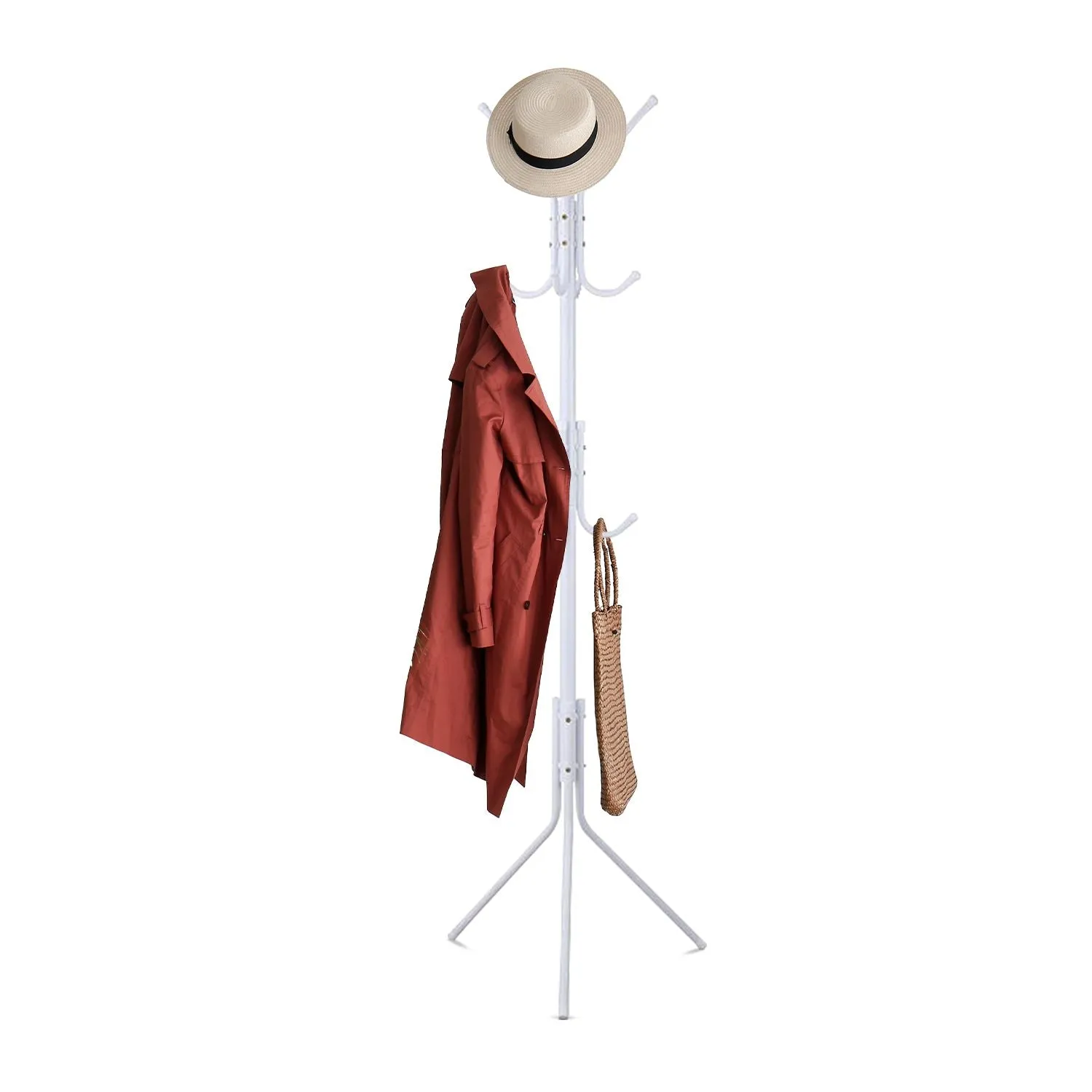 12 Hook Metal Coat Rack Stand w/ 3-Tier Hat Hanger - Ekkio