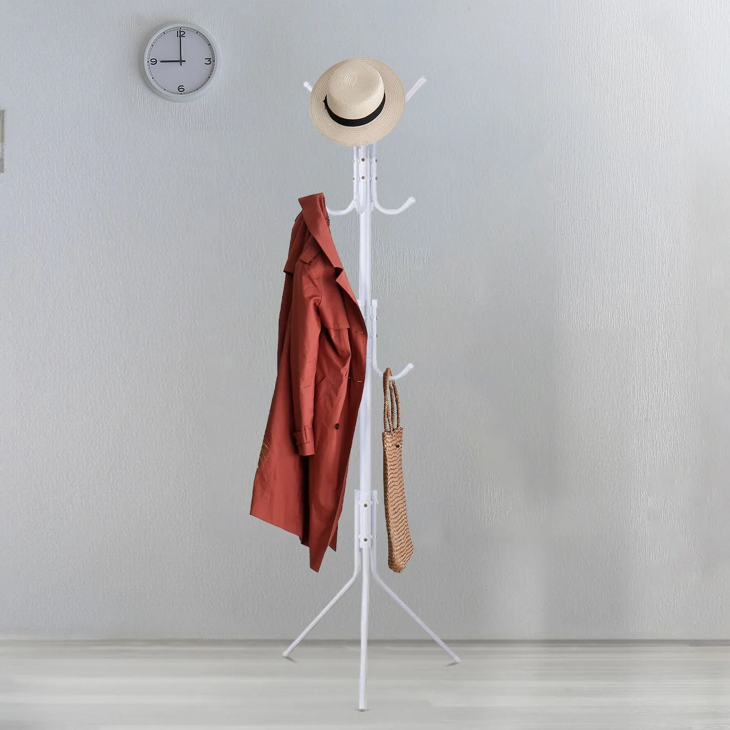 12 Hook Metal Coat Rack Stand w/ 3-Tier Hat Hanger - Ekkio