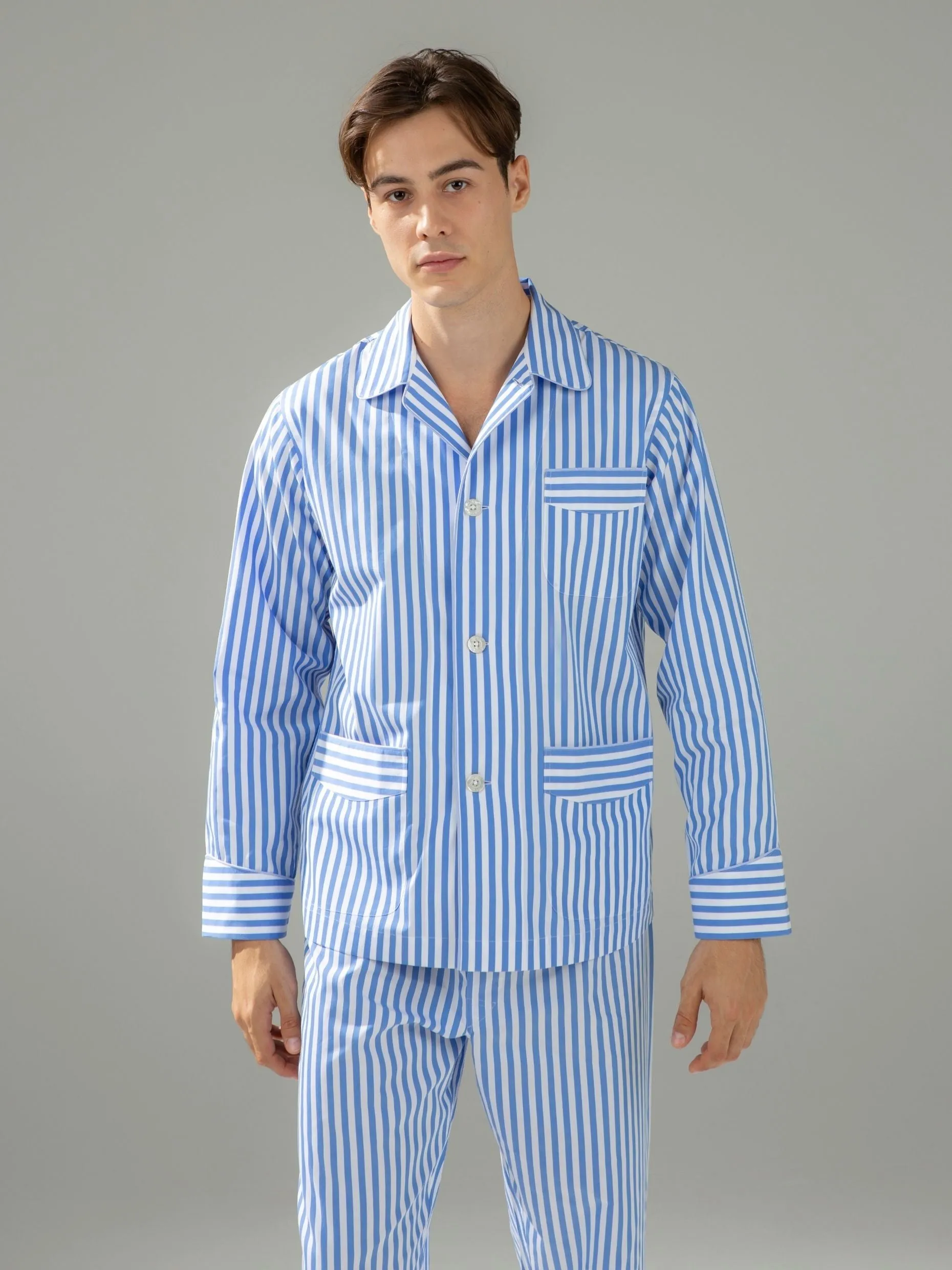 120s Cotton Blue Bengal Stripe Pajamas