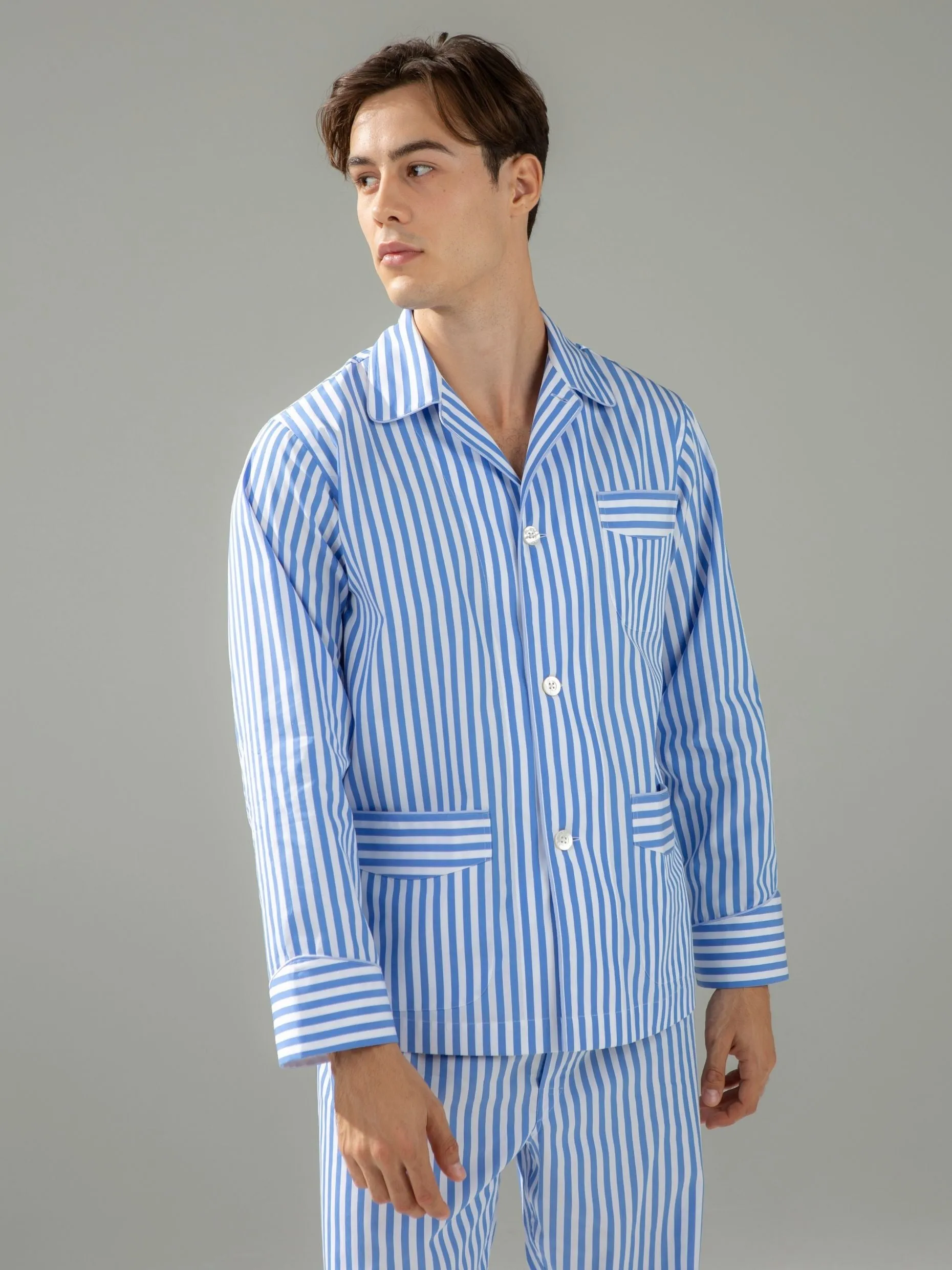 120s Cotton Blue Bengal Stripe Pajamas