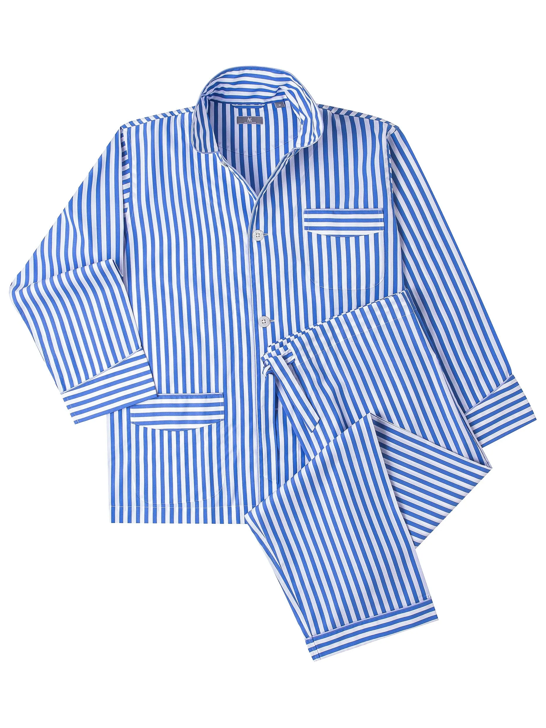 120s Cotton Blue Bengal Stripe Pajamas