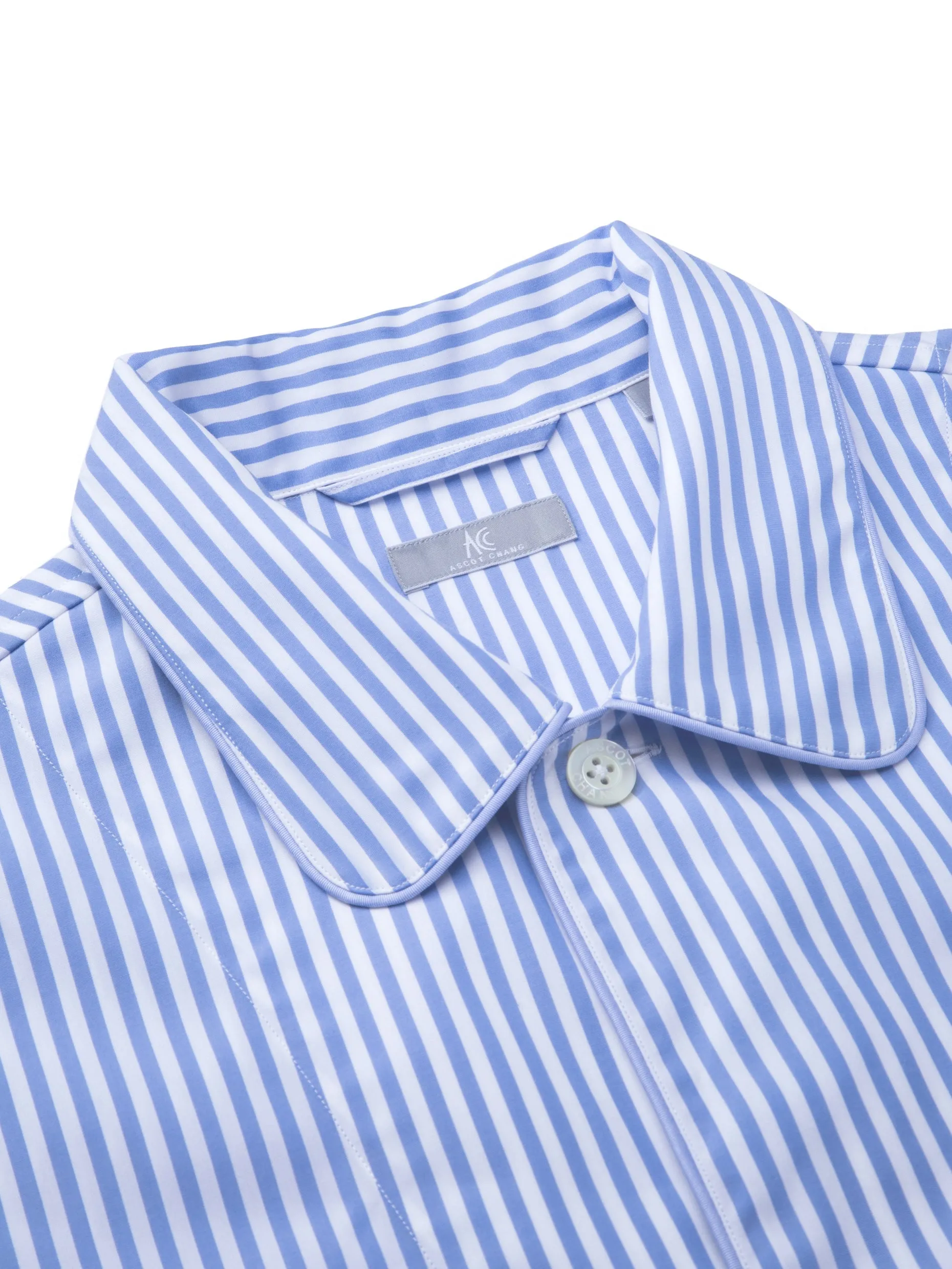 120s Cotton Poplin Light Blue Stripe Pajamas