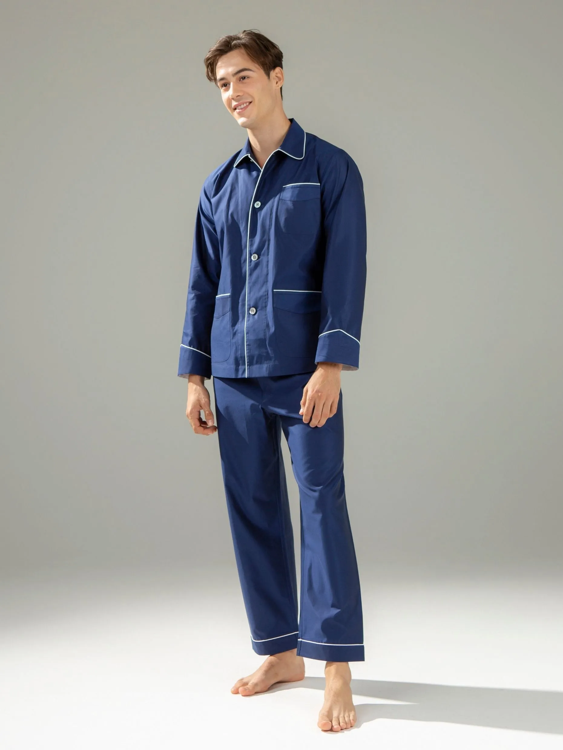 120s Cotton Twill Navy Pajamas