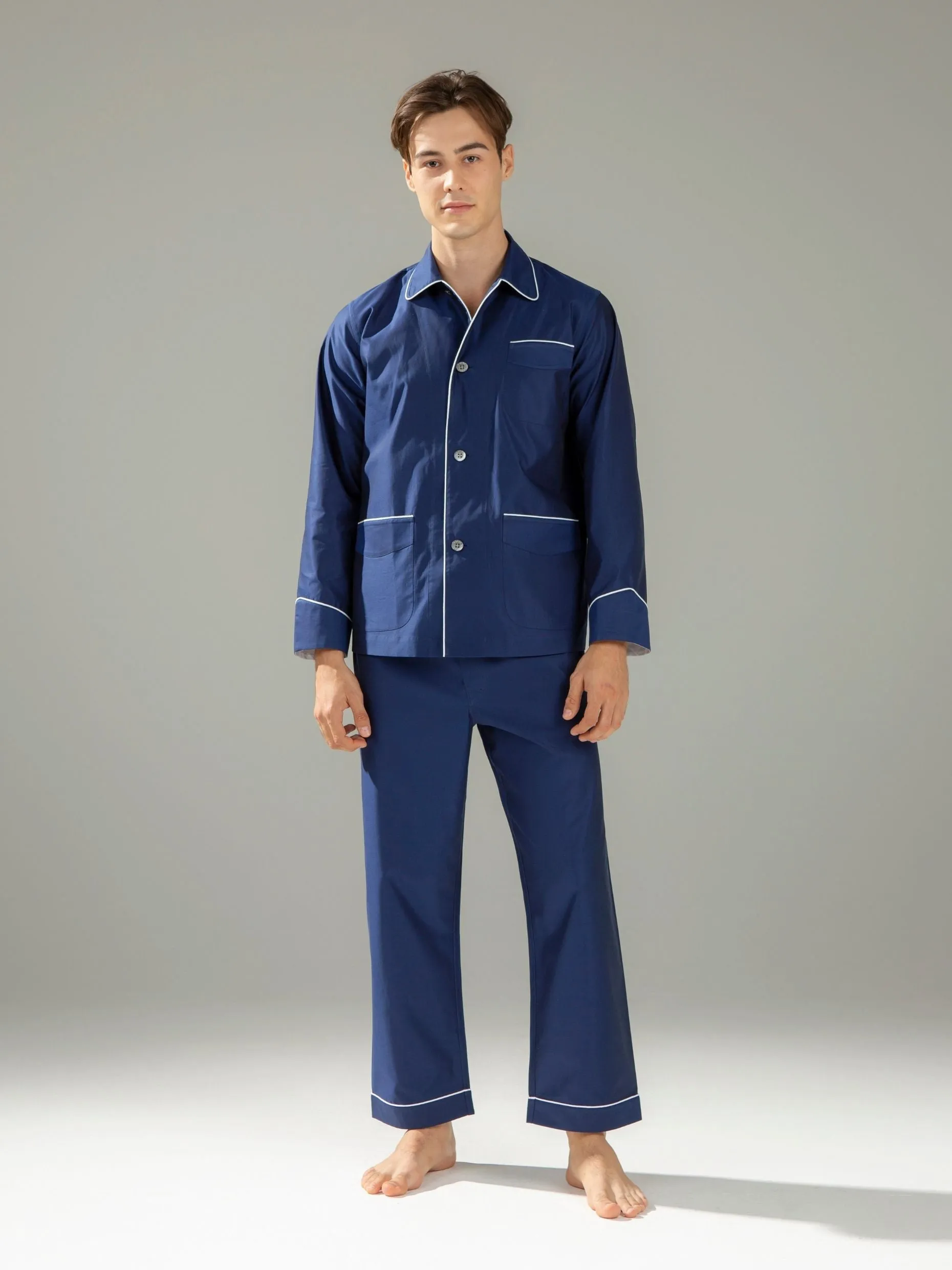 120s Cotton Twill Navy Pajamas