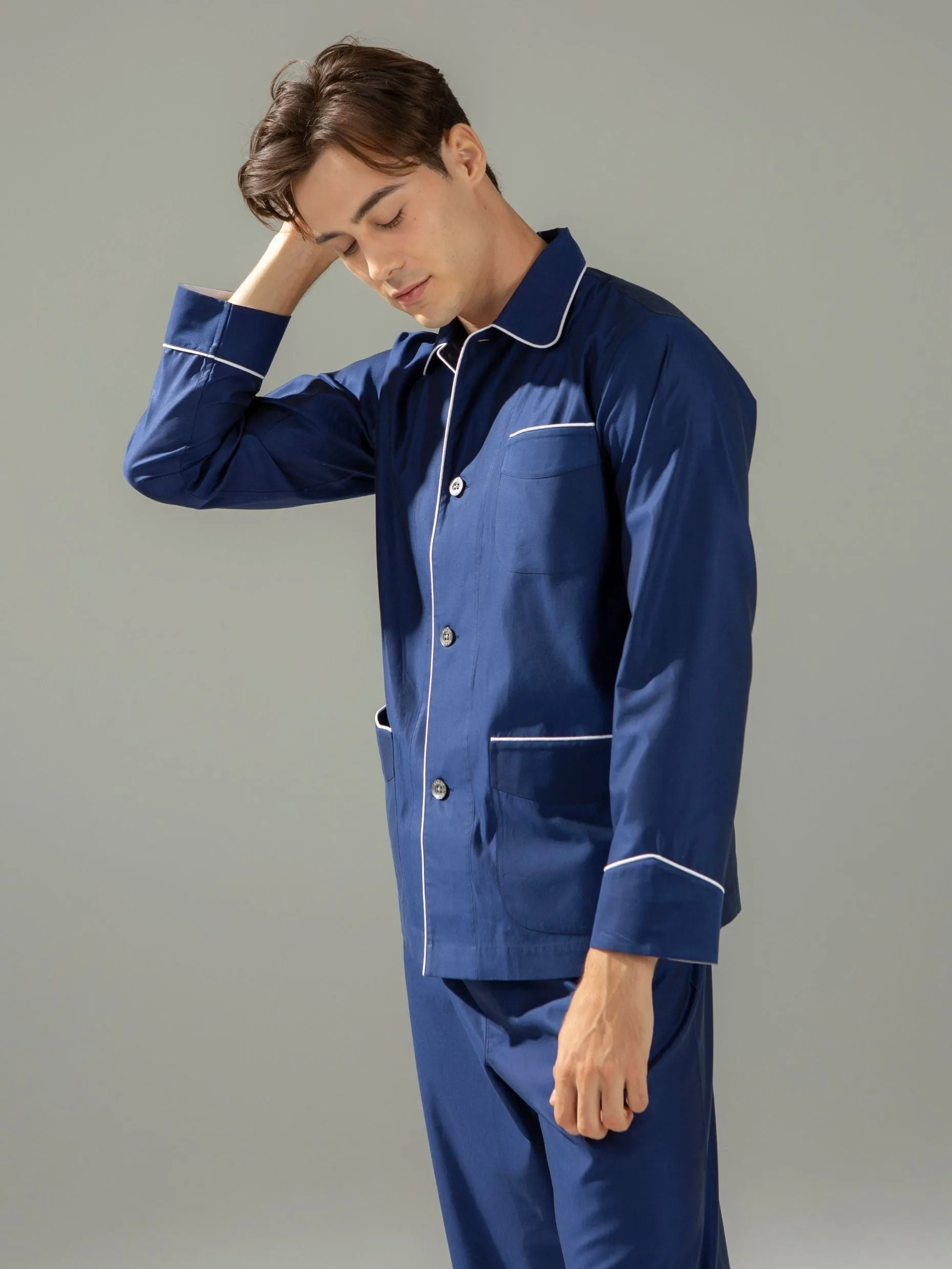 120s Cotton Twill Navy Pajamas