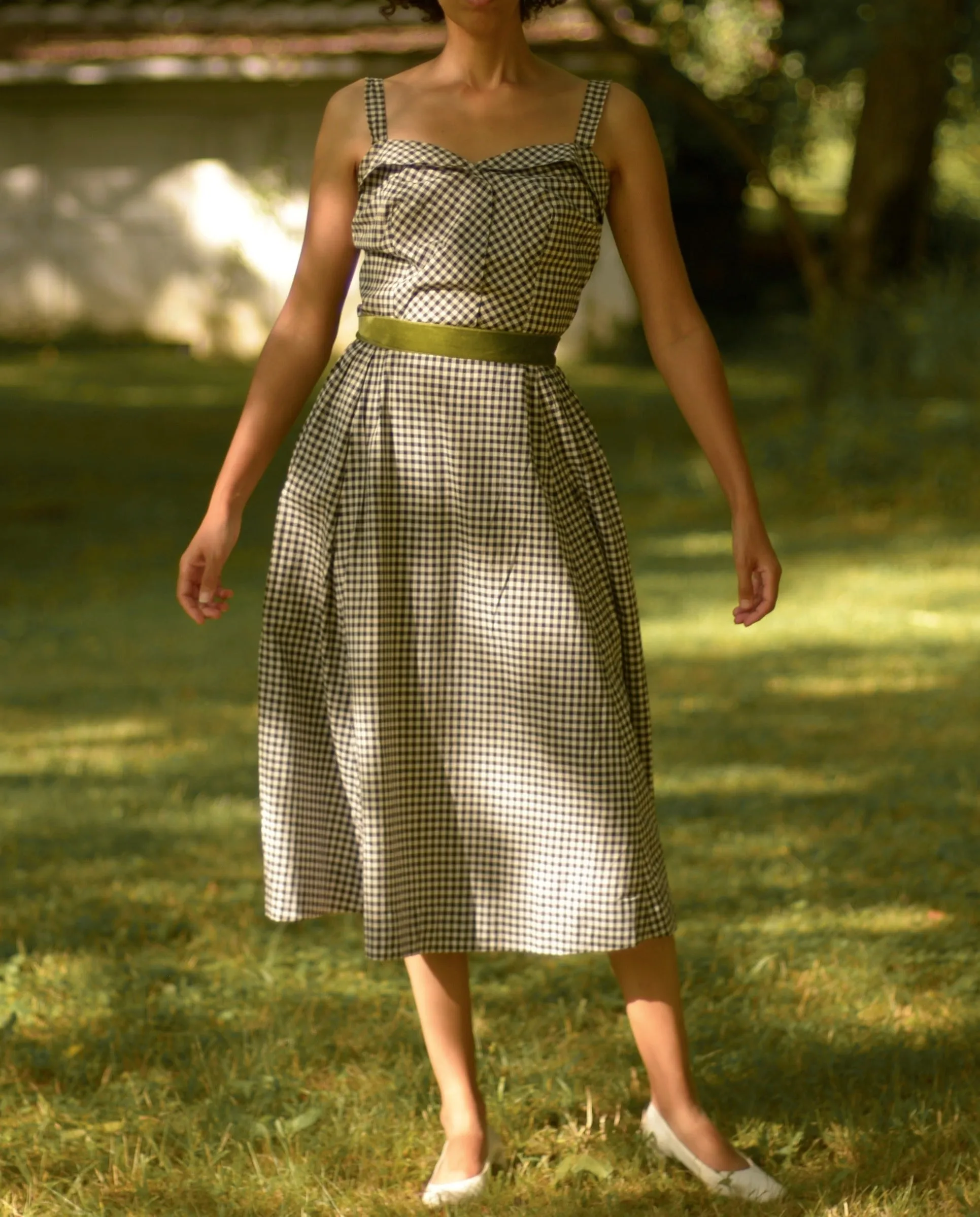 1940s cotton gingham sun dress, small-medium