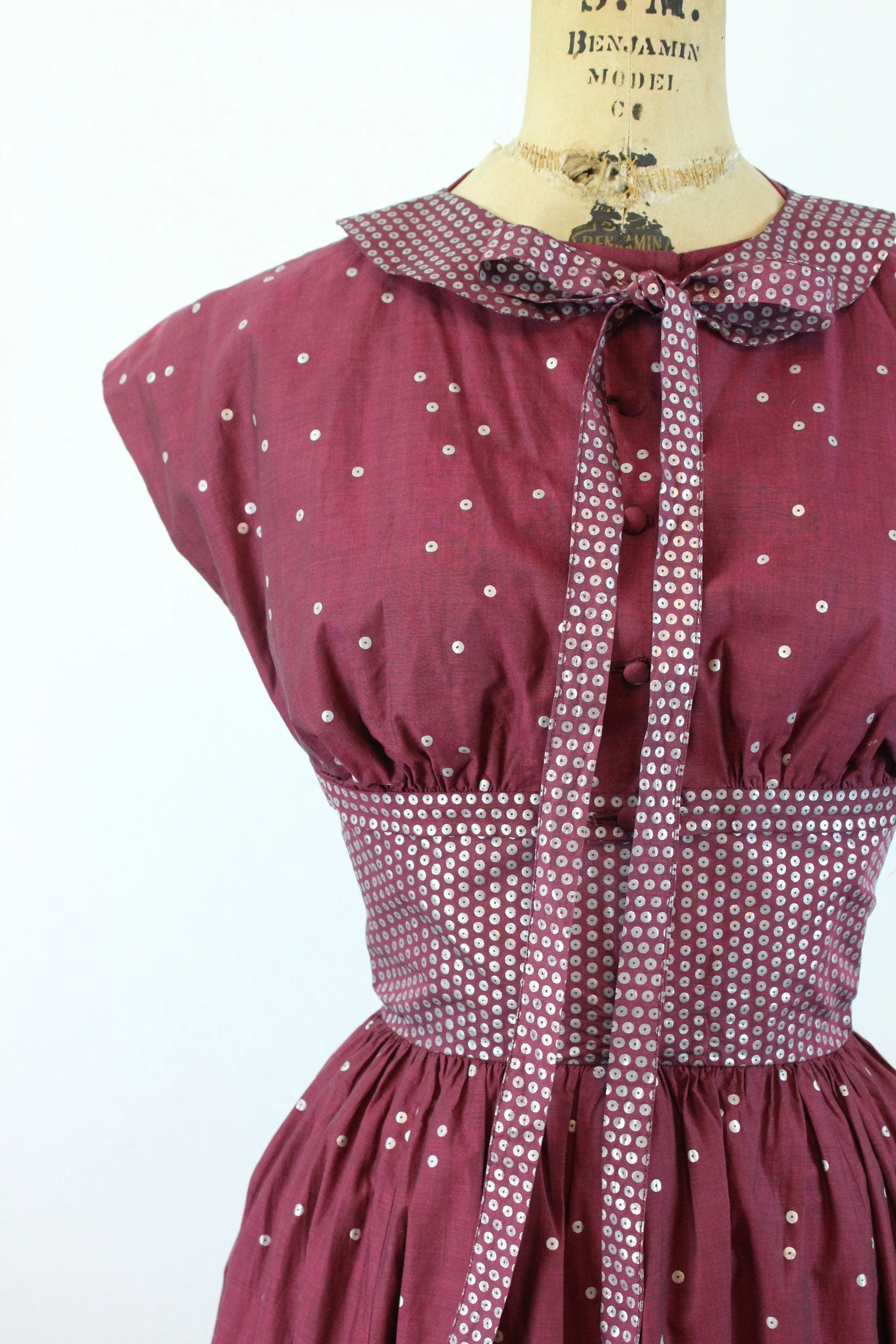 1950s PAT PREMO tromp l'oeil sequin cotton dress three piece xxs  | new spring summer