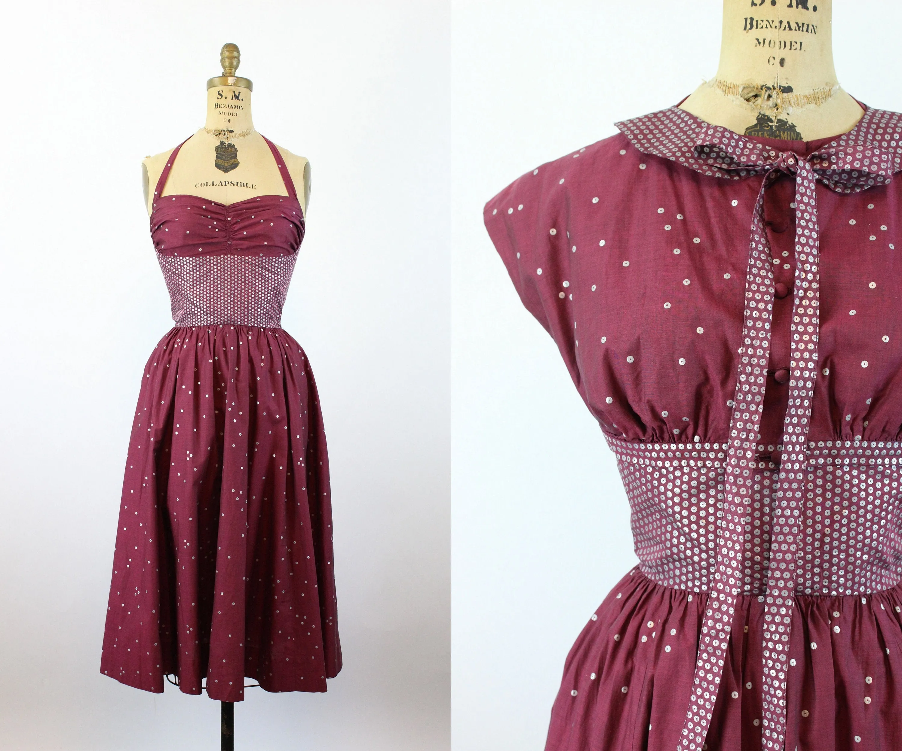 1950s PAT PREMO tromp l'oeil sequin cotton dress three piece xxs  | new spring summer