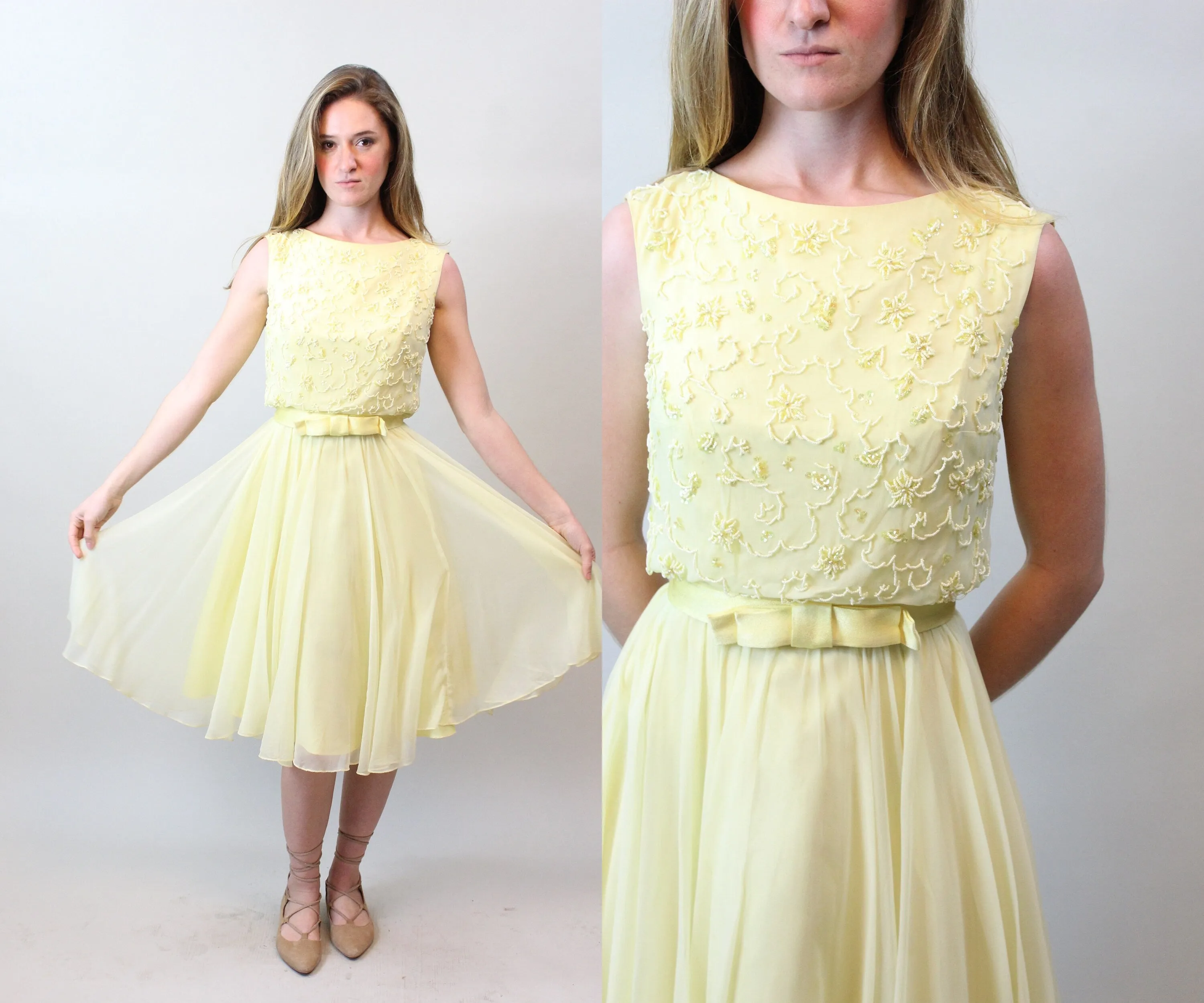 1960s MISS ELLIETTE beaded CHIFFON dress small | new spring summer