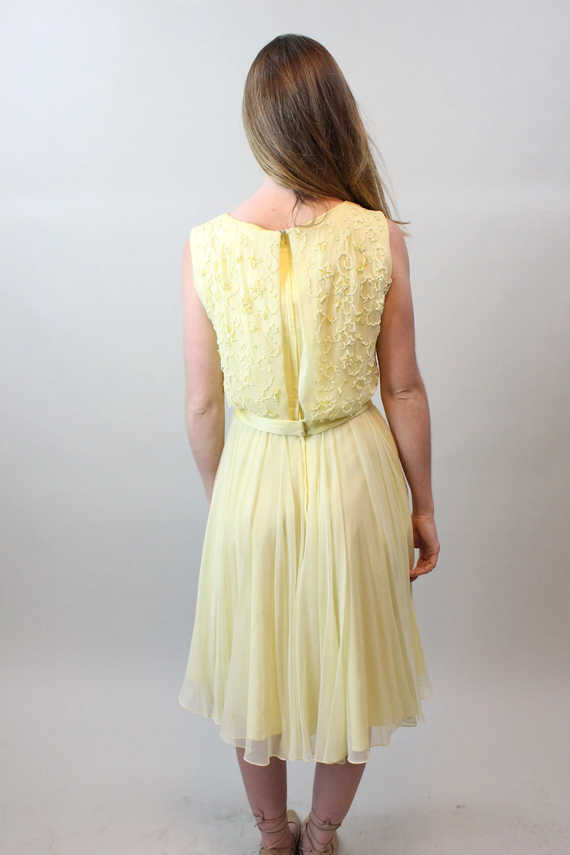 1960s MISS ELLIETTE beaded CHIFFON dress small | new spring summer