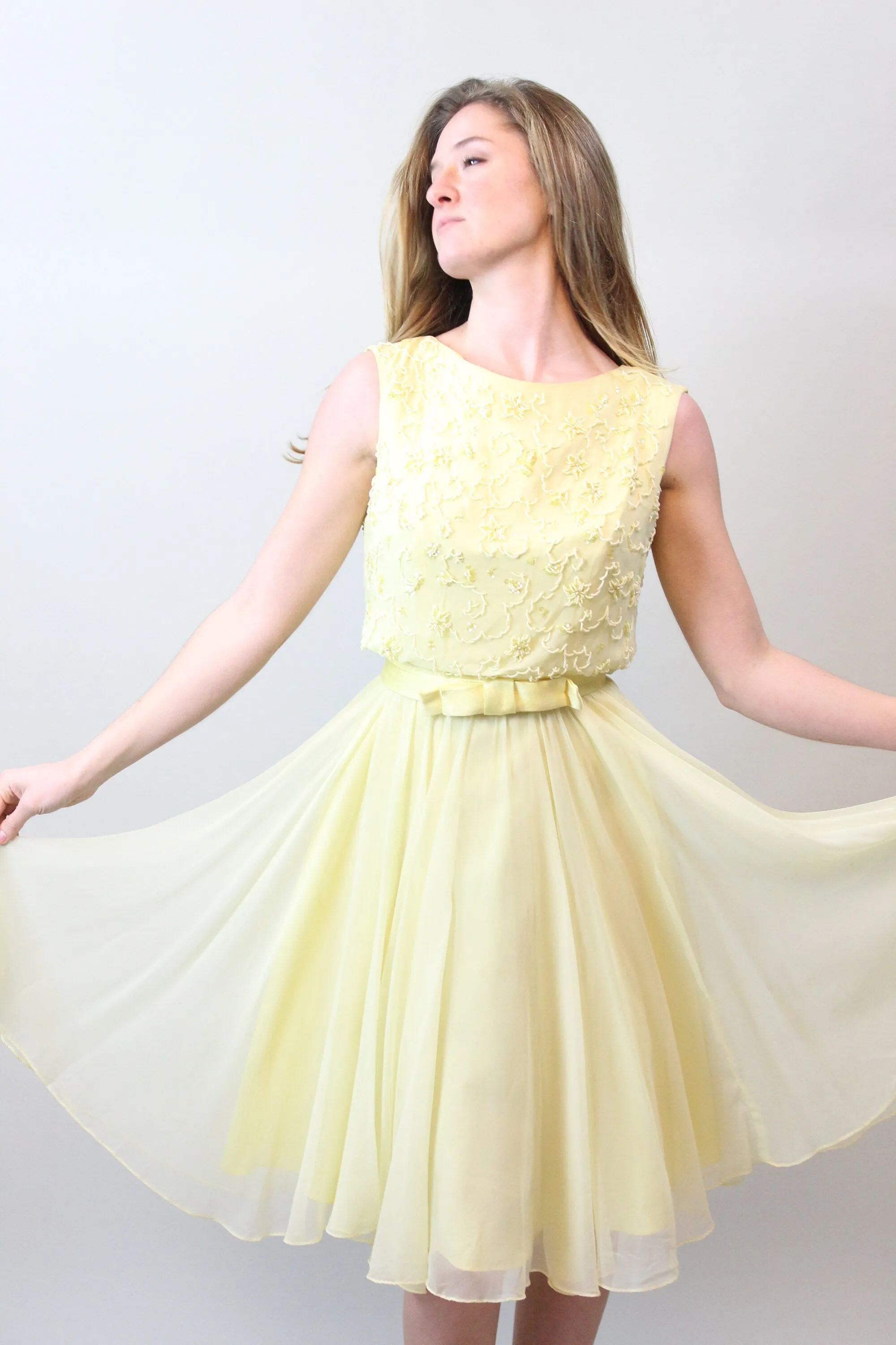 1960s MISS ELLIETTE beaded CHIFFON dress small | new spring summer