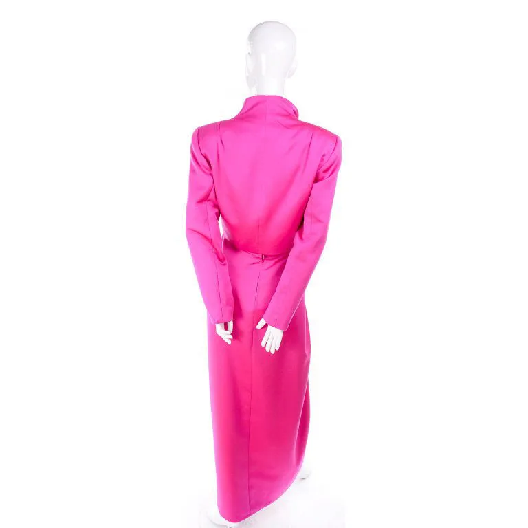 1980's Victor Costa Shocking Pink Strapless Dress W/ Cropped Bolero Jacket