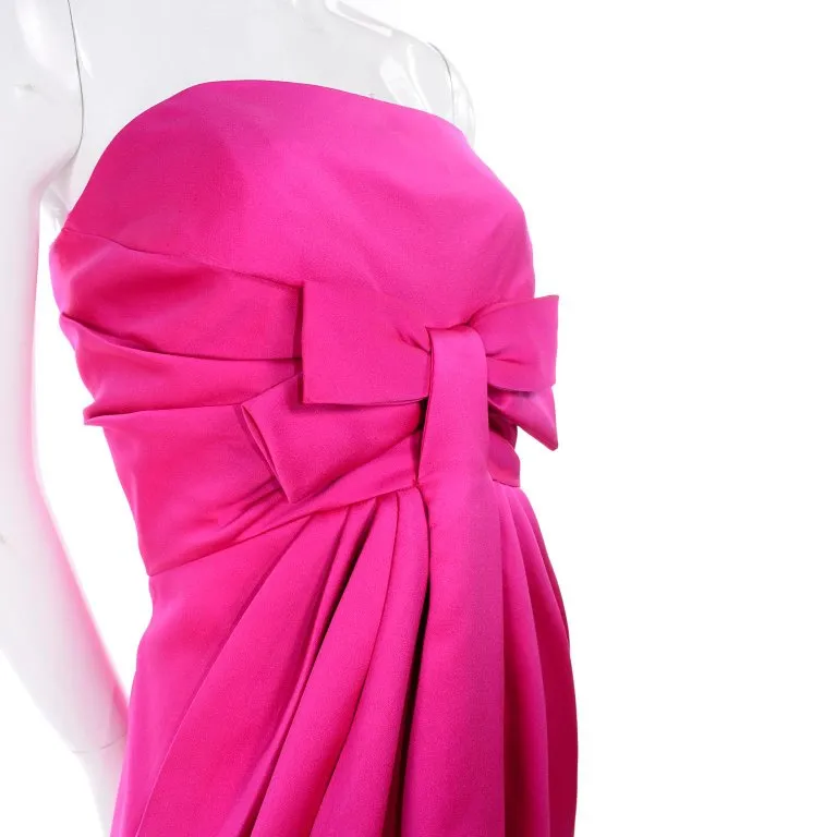 1980's Victor Costa Shocking Pink Strapless Dress W/ Cropped Bolero Jacket