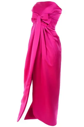 1980's Victor Costa Shocking Pink Strapless Dress W/ Cropped Bolero Jacket