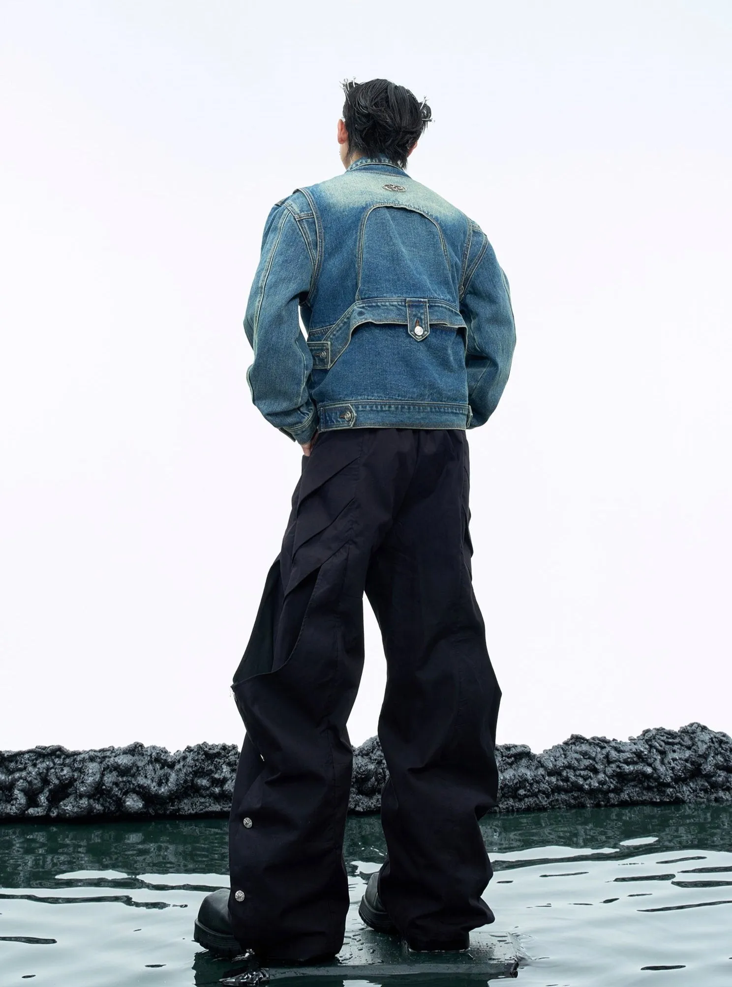 【24s Dec】 Distressed Washed Heavy Deconstructed Cropped Denim Jacket