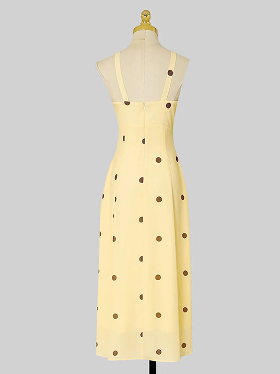 2PS Yellow 1950S Vintage Classic Coat And Spaghetti Strap Polka Dots Dress Suit