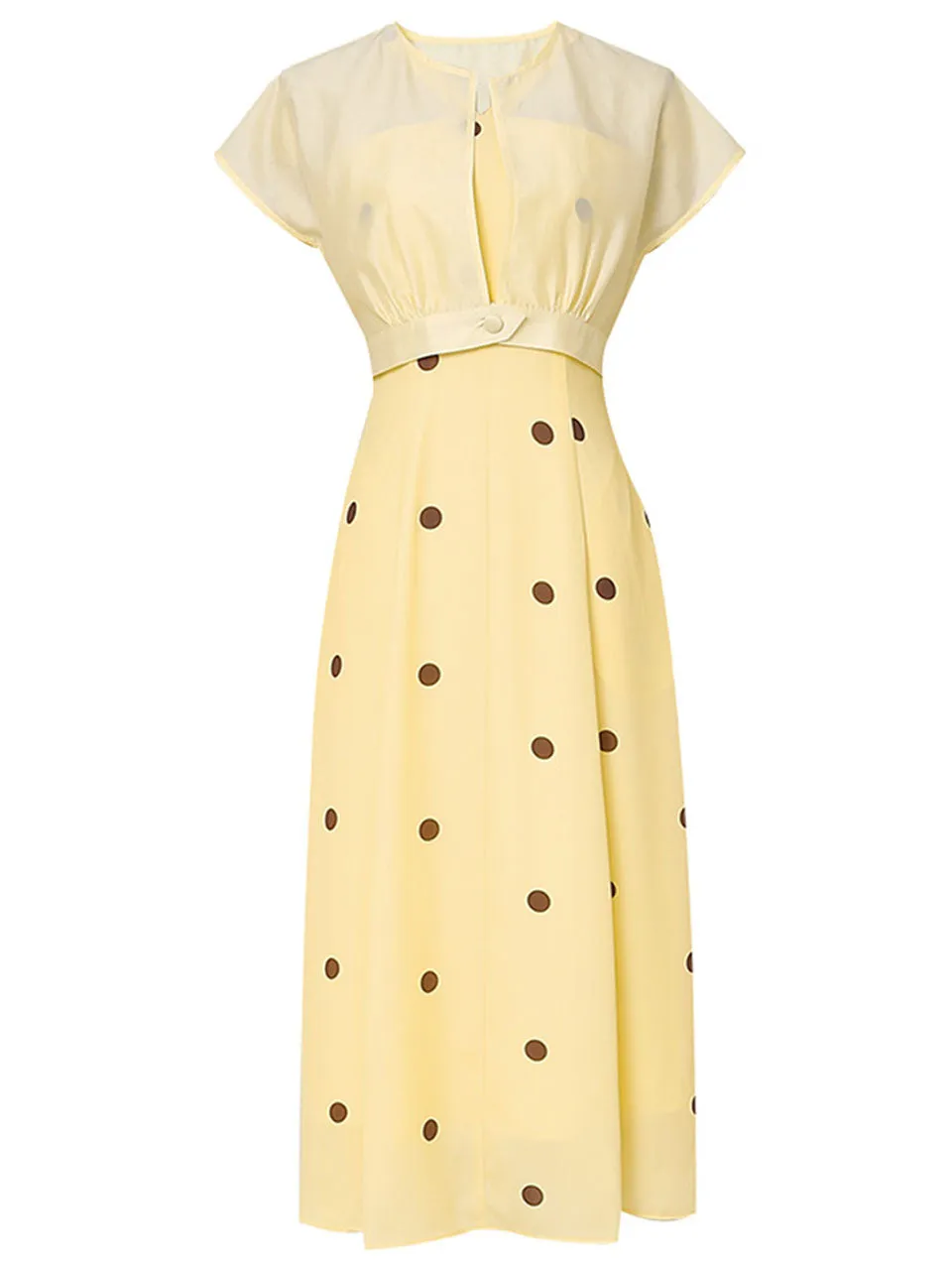 2PS Yellow 1950S Vintage Classic Coat And Spaghetti Strap Polka Dots Dress Suit