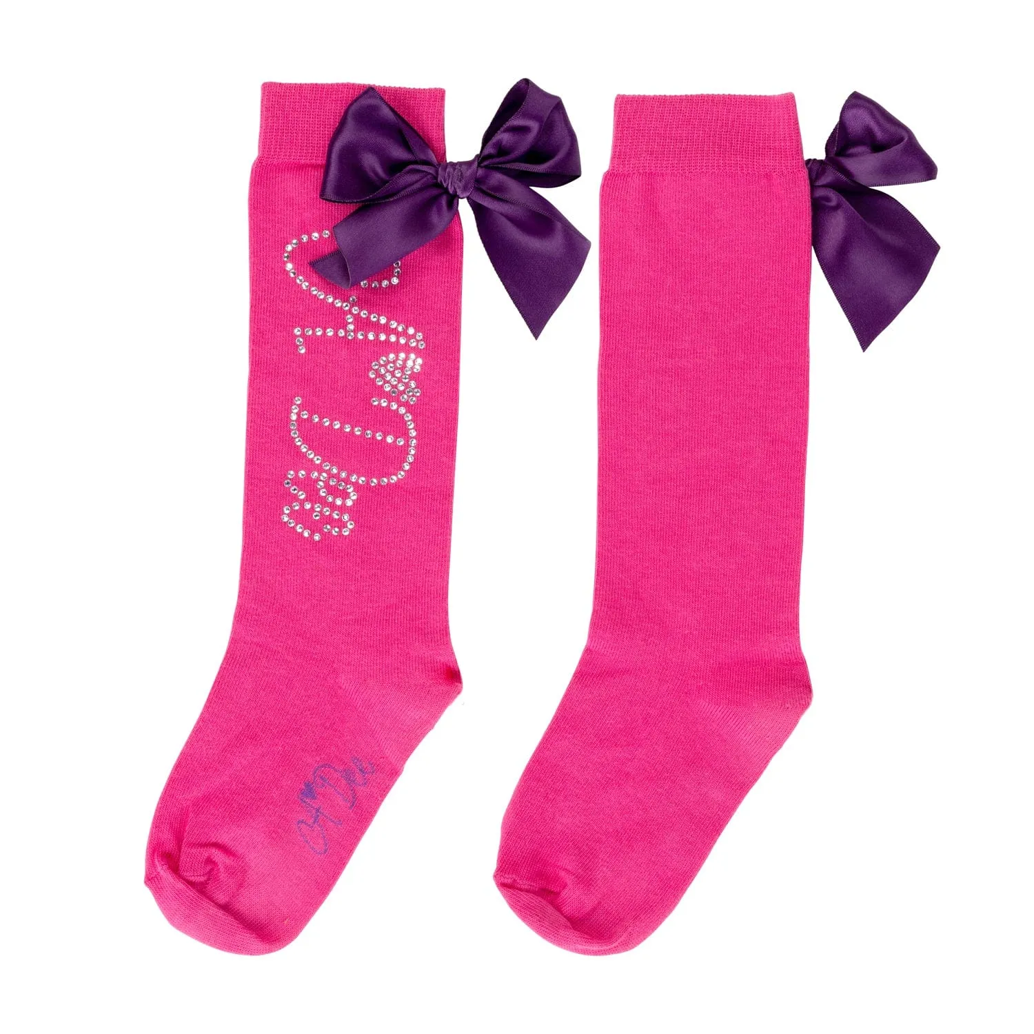 A DEE - Star Love Tate Diamante Knee High Socks - Hot Pink