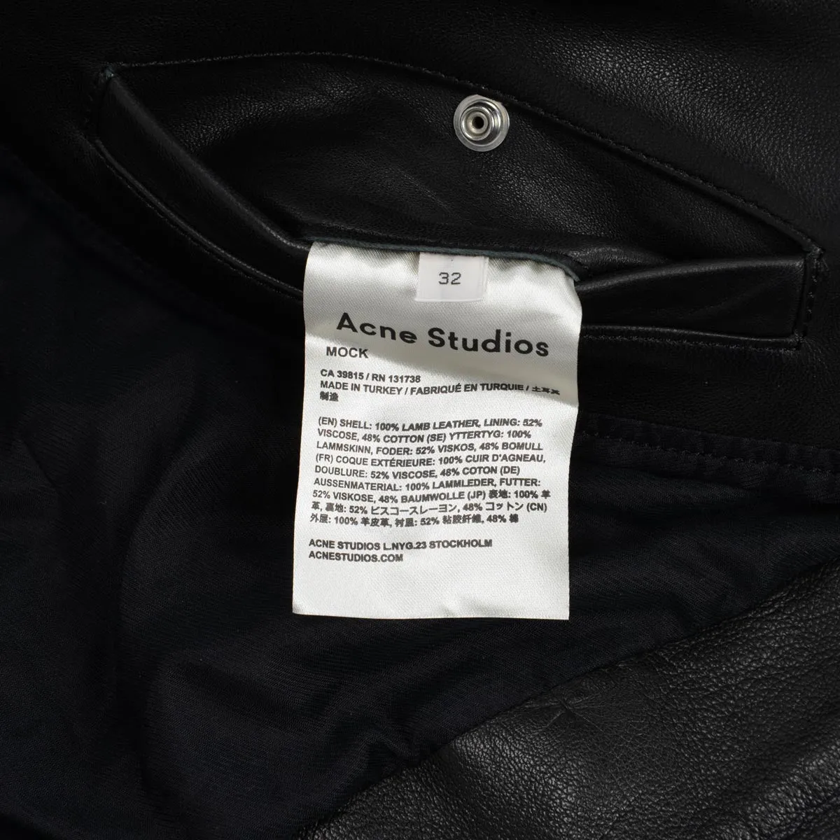 Acne Studios Black Leather Biker Jacket FR 32