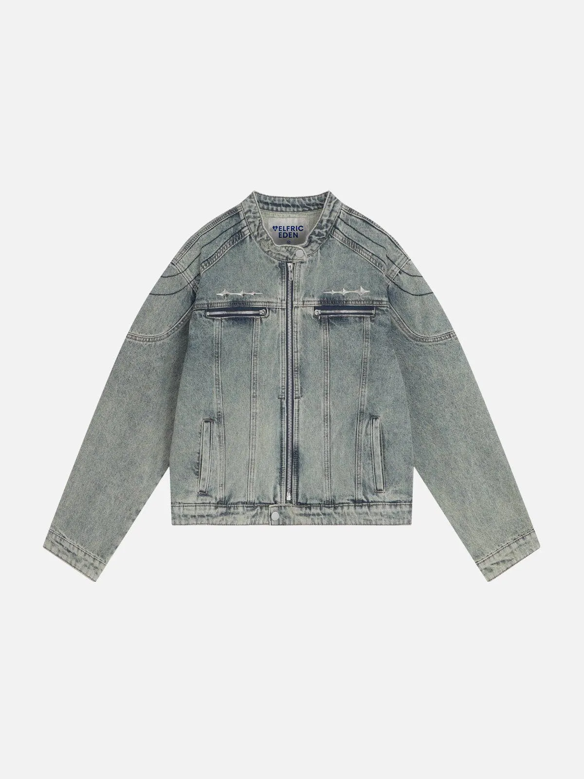 Aelfric Eden Cropped Washed Denim Racing Jacket