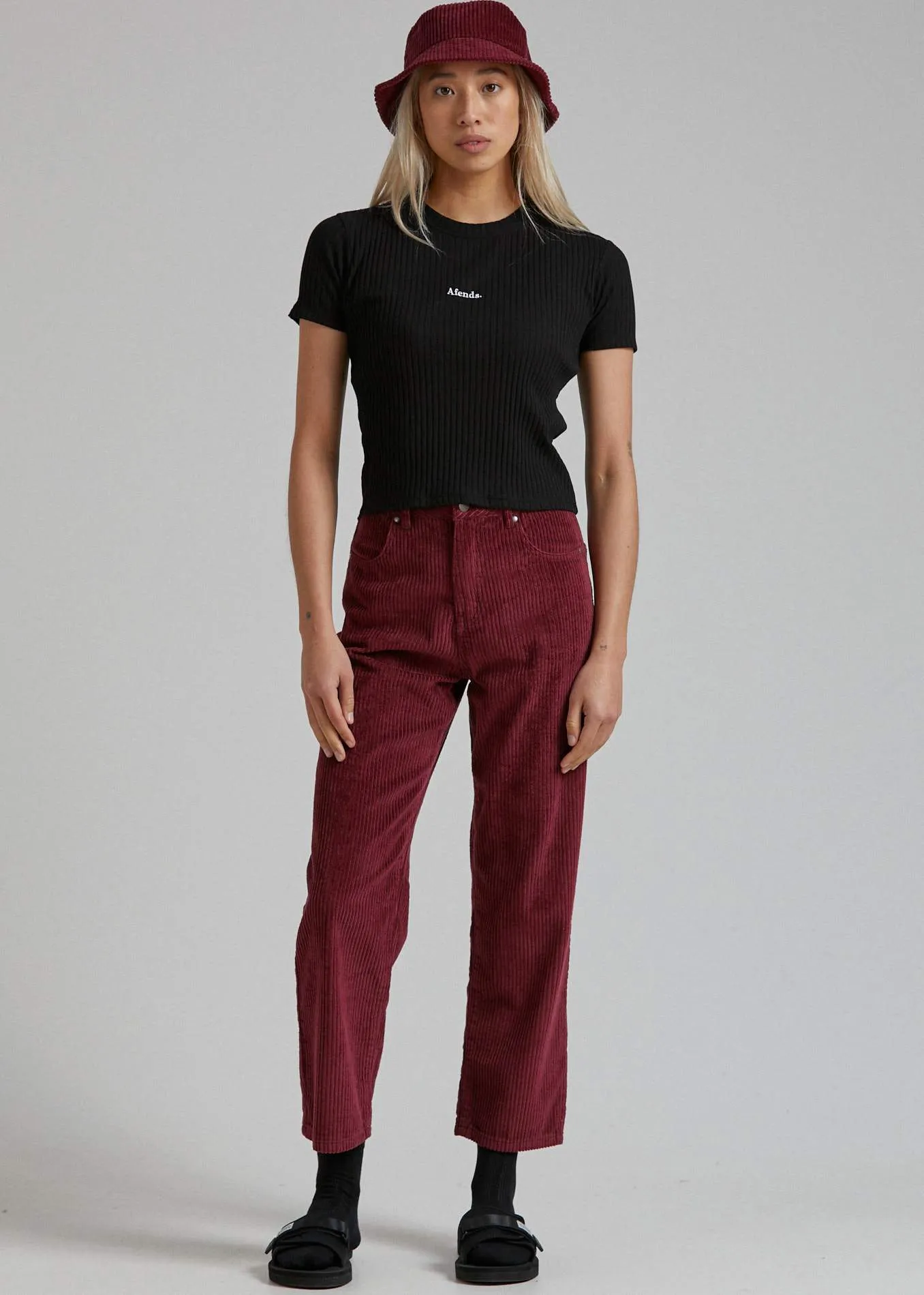 Afends Womens Shelby - Corduroy High Waist Wide Leg Pant - Port