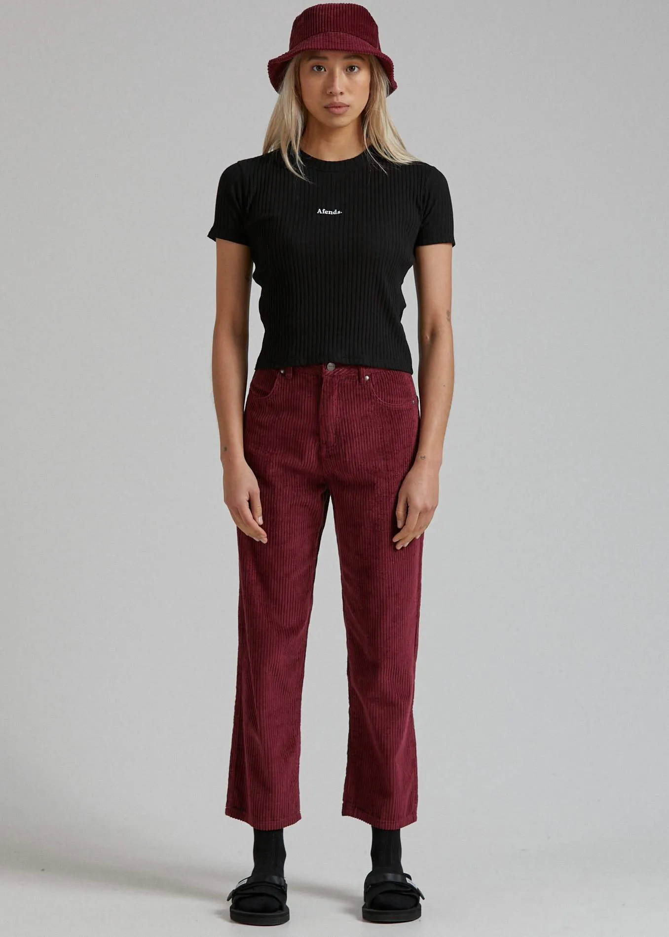 Afends Womens Shelby - Corduroy High Waist Wide Leg Pant - Port