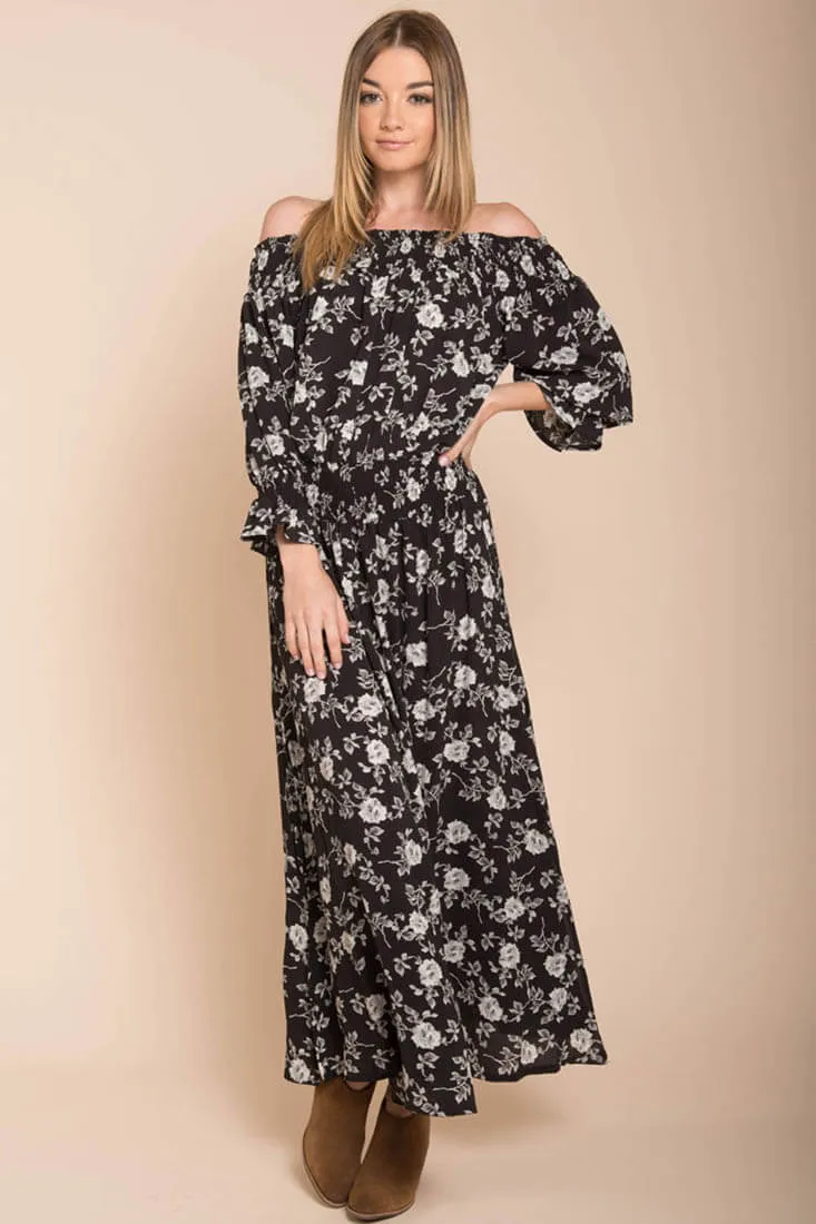 Aiyana High Slit Floral Maxi Dress Black