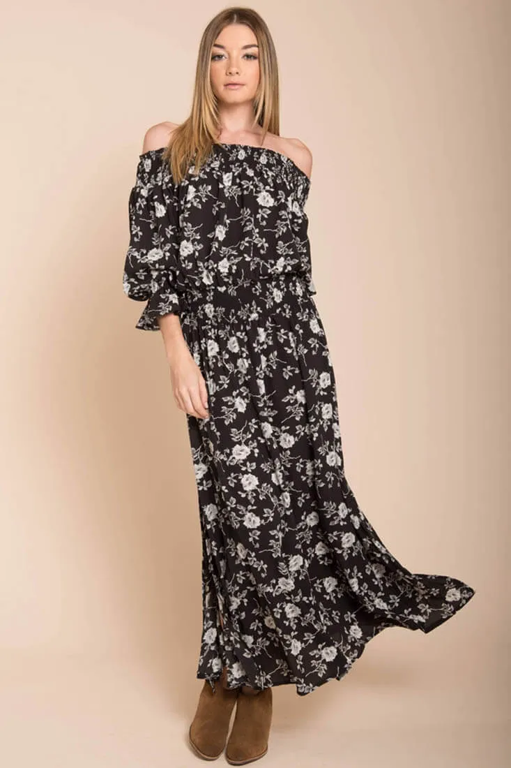 Aiyana High Slit Floral Maxi Dress Black