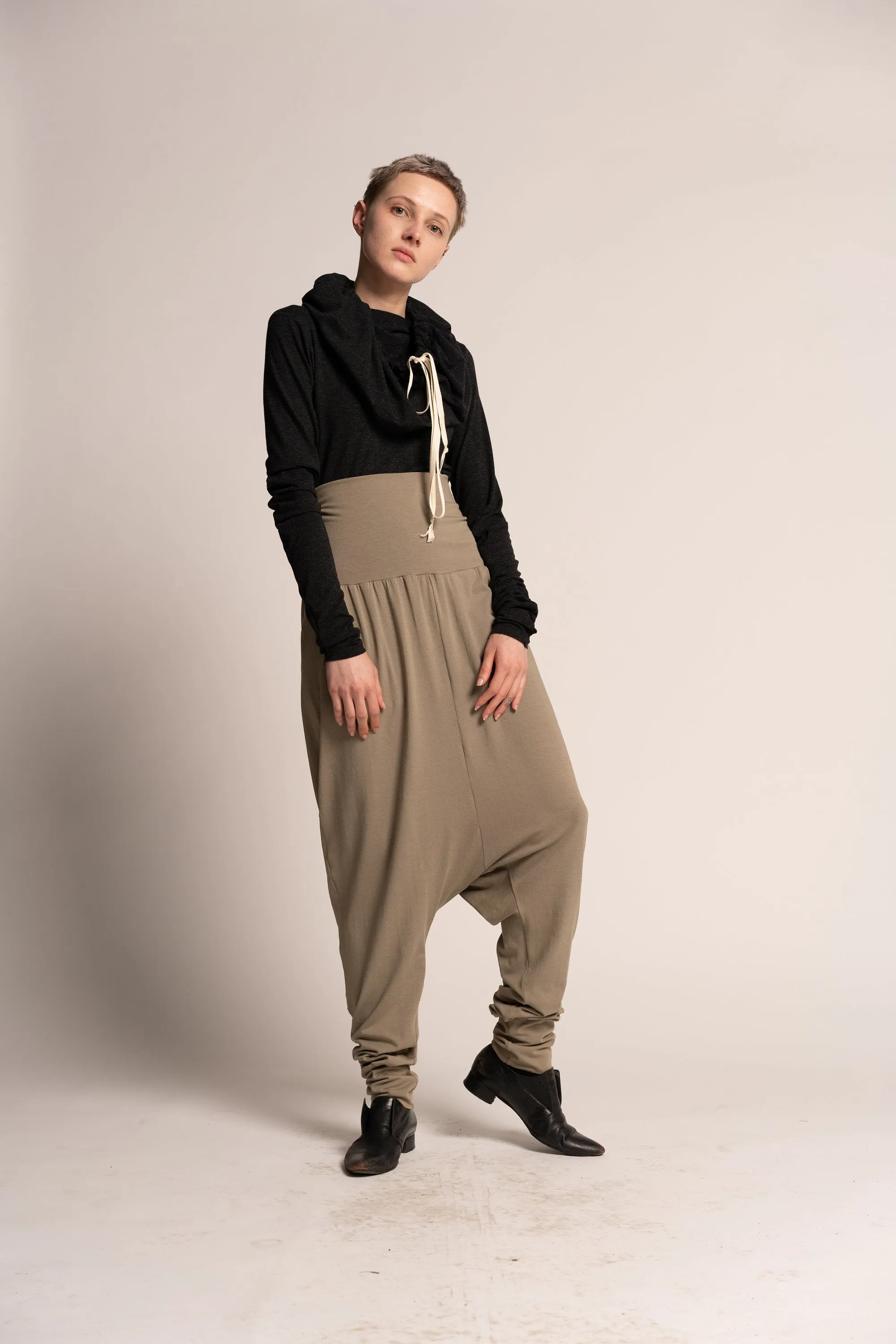 Almond Green Drop Crotch Harem Pants