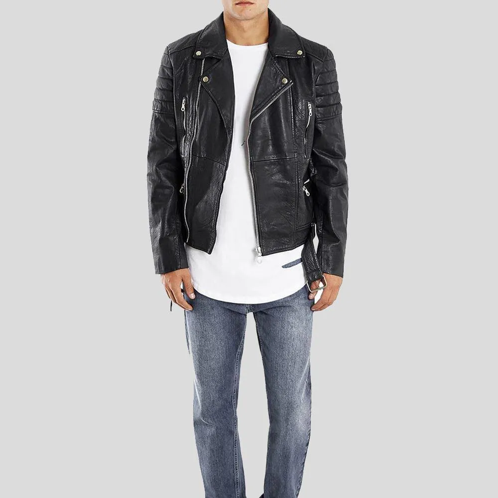 Alvin Black Biker Quilted Leather Jacket