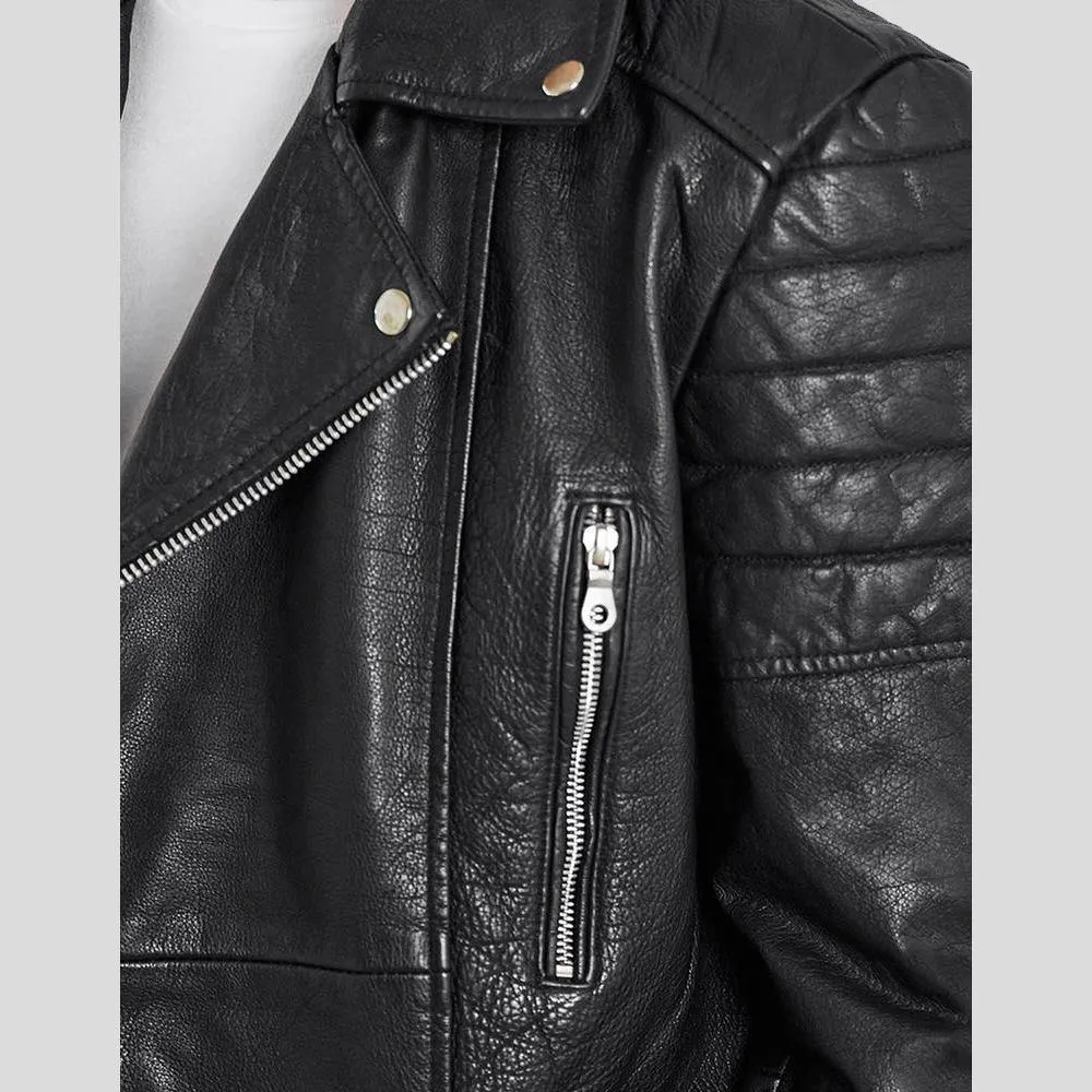 Alvin Black Biker Quilted Leather Jacket