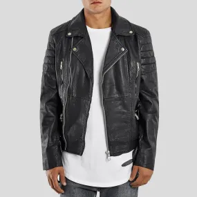 Alvin Black Biker Quilted Leather Jacket