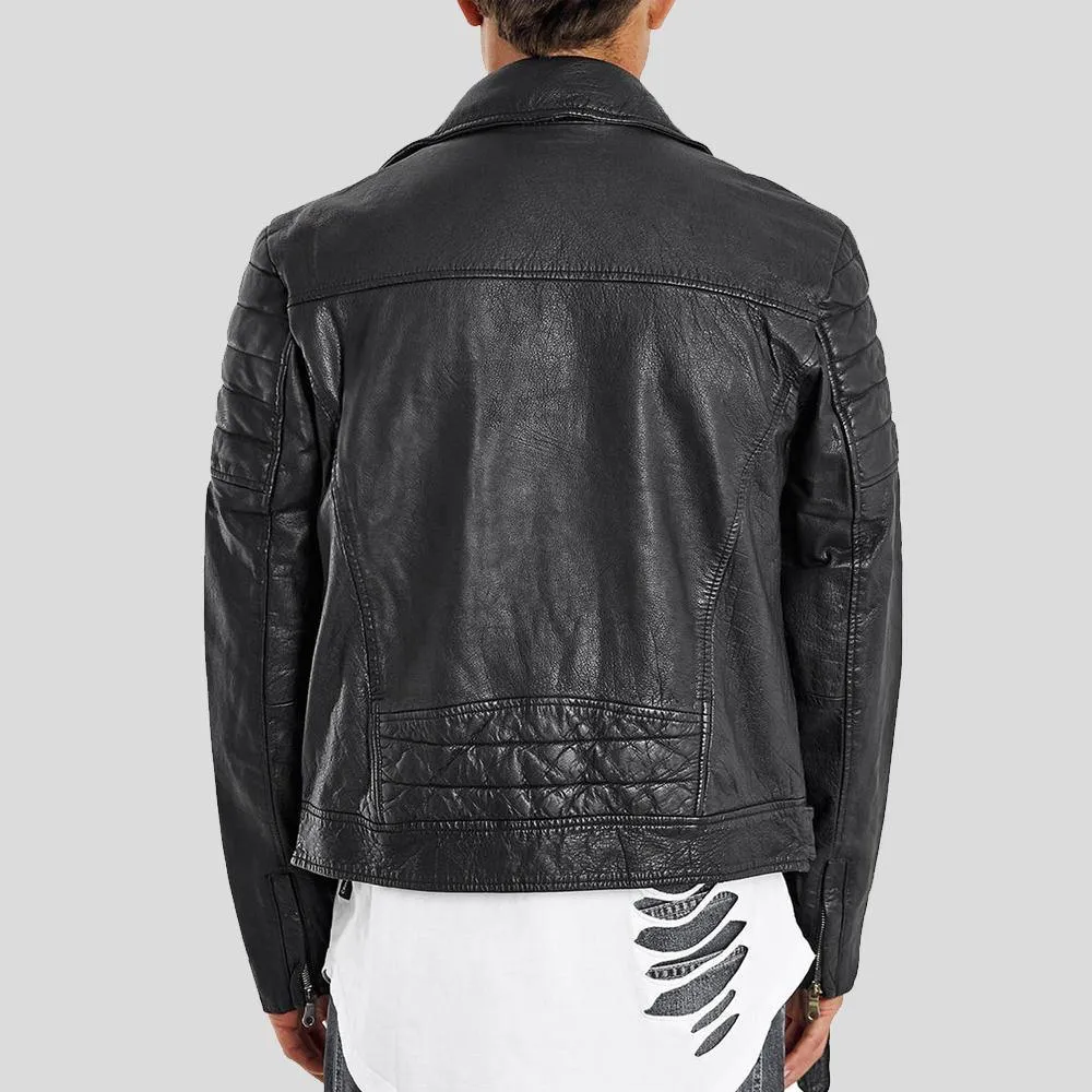 Alvin Black Biker Quilted Leather Jacket