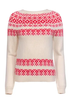 A.P.C. - Ivory, Pink & Red Fair Isle Merino Wool & Cotton Sweater Sz XS