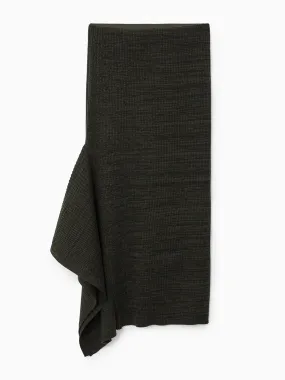 Asymmetric ribbed wool midi skirt