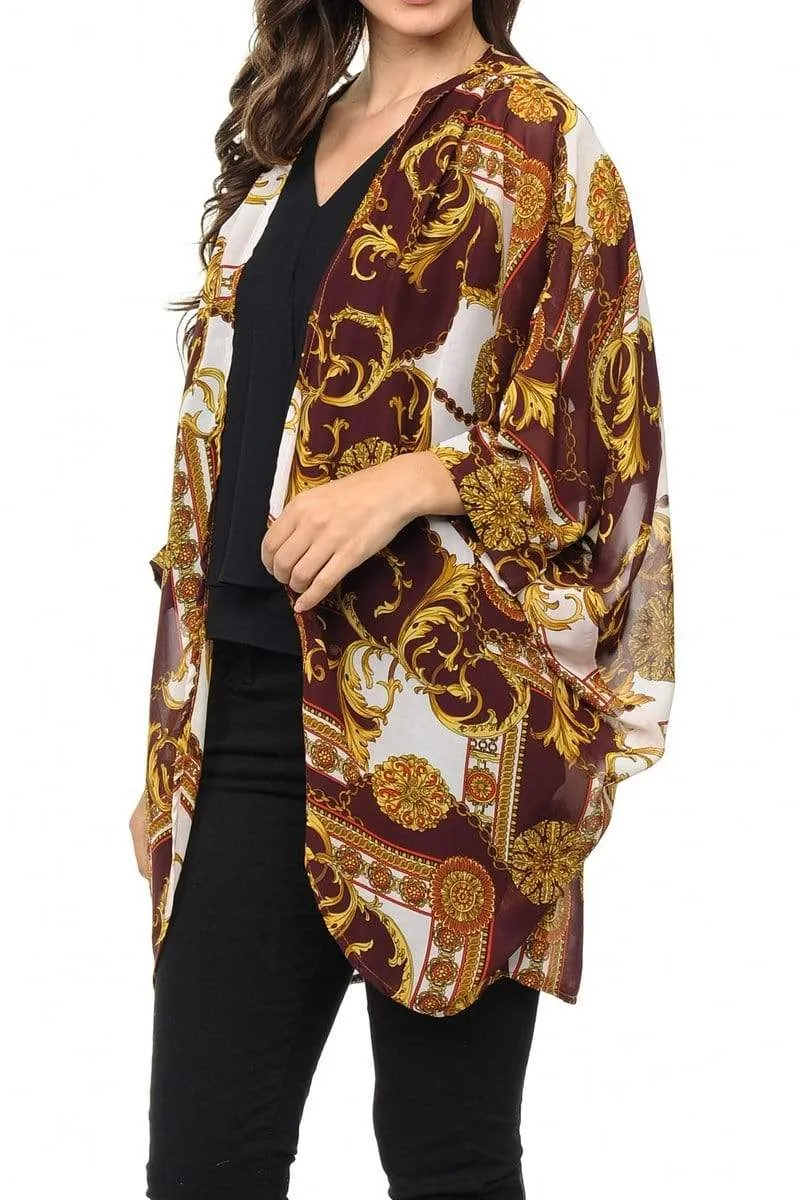 Auliné Collection Womens USA Made Casual Cover Up Cape Gown Robe Cardigan Kimono, Baroque