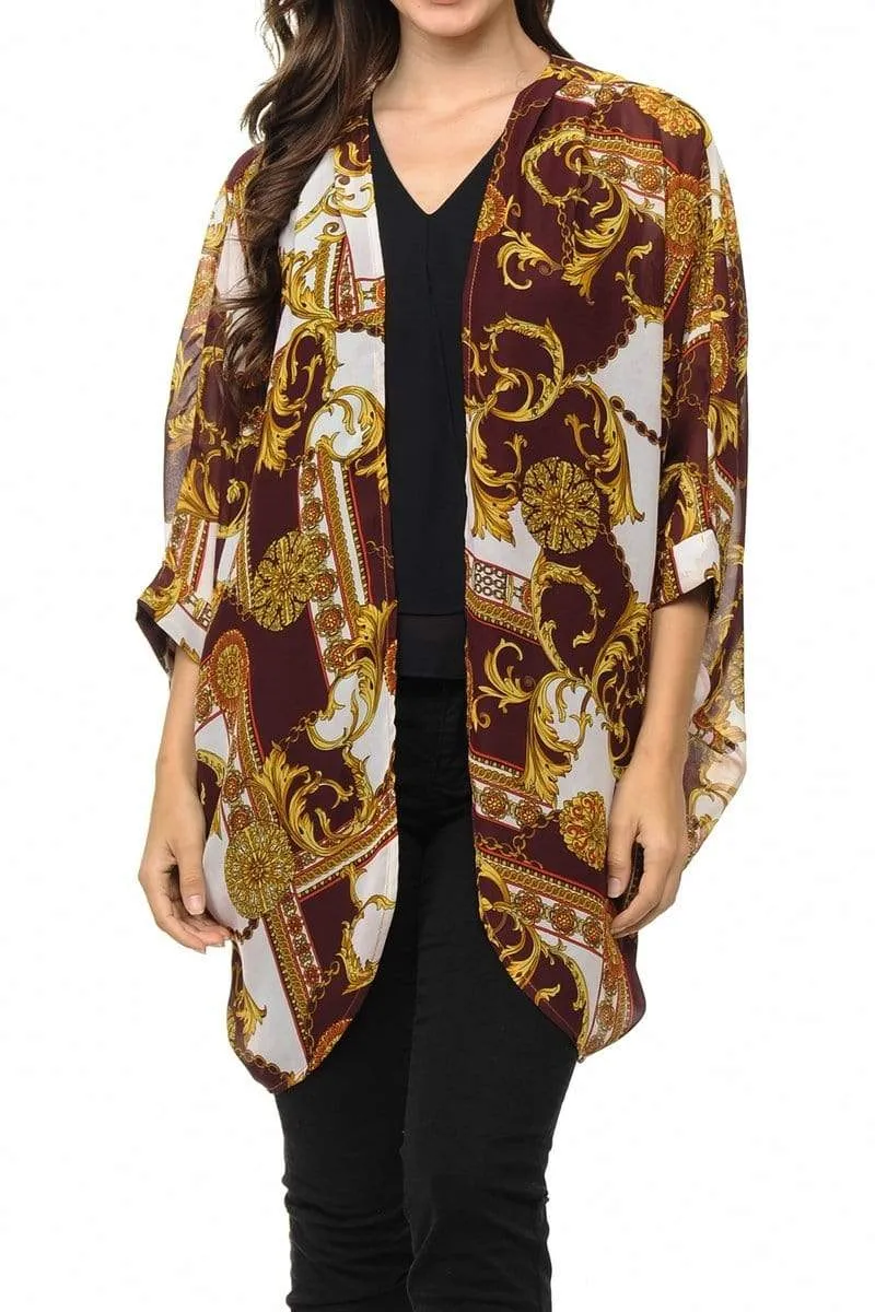 Auliné Collection Womens USA Made Casual Cover Up Cape Gown Robe Cardigan Kimono, Baroque