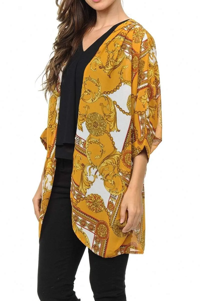 Auliné Collection Womens USA Made Casual Cover Up Cape Gown Robe Cardigan Kimono, Baroque