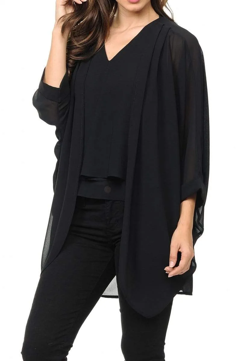 Auliné Collection Womens USA Made Casual Cover Up Cape Gown Robe Cardigan Kimono, Solid