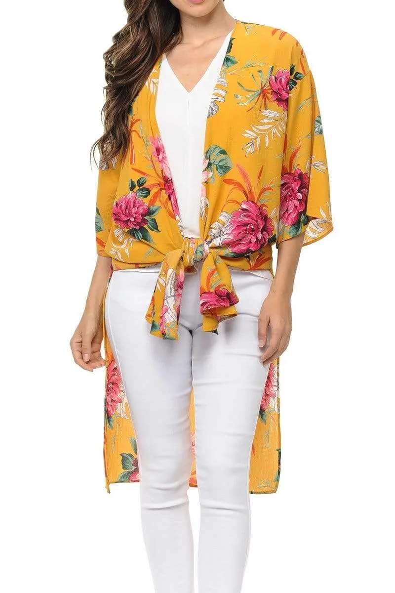 Auliné Collection Womens USA Made Casual Cover Up Cape Gown Robe Cardigan Kimono, Tropical Floral