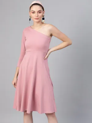 Baked Pink One Shoulder Skater Midi Dress