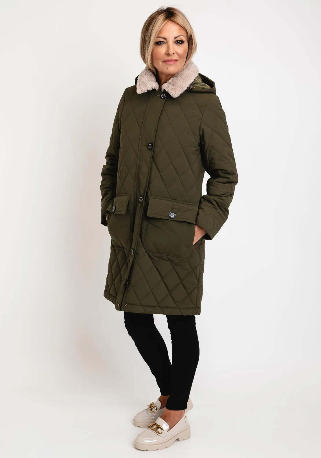 Barbour Womens Fox Quilted Long Jacket, Khaki