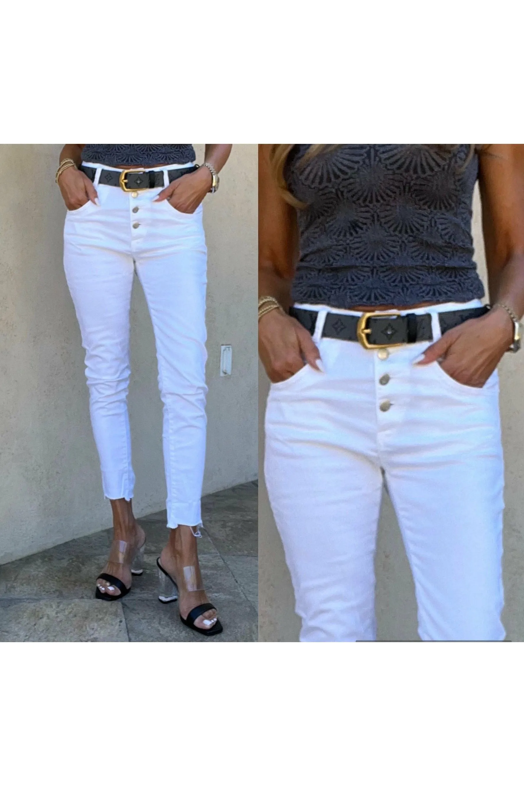 Bevy Flog Aviv Cropped Button Fly Pants | White | Clearance Final Sale