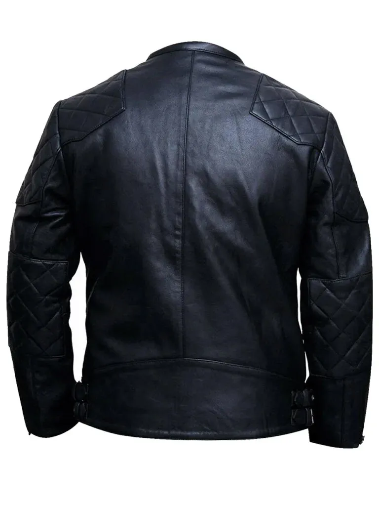 Biker Style Black Quilted Leather Jacket