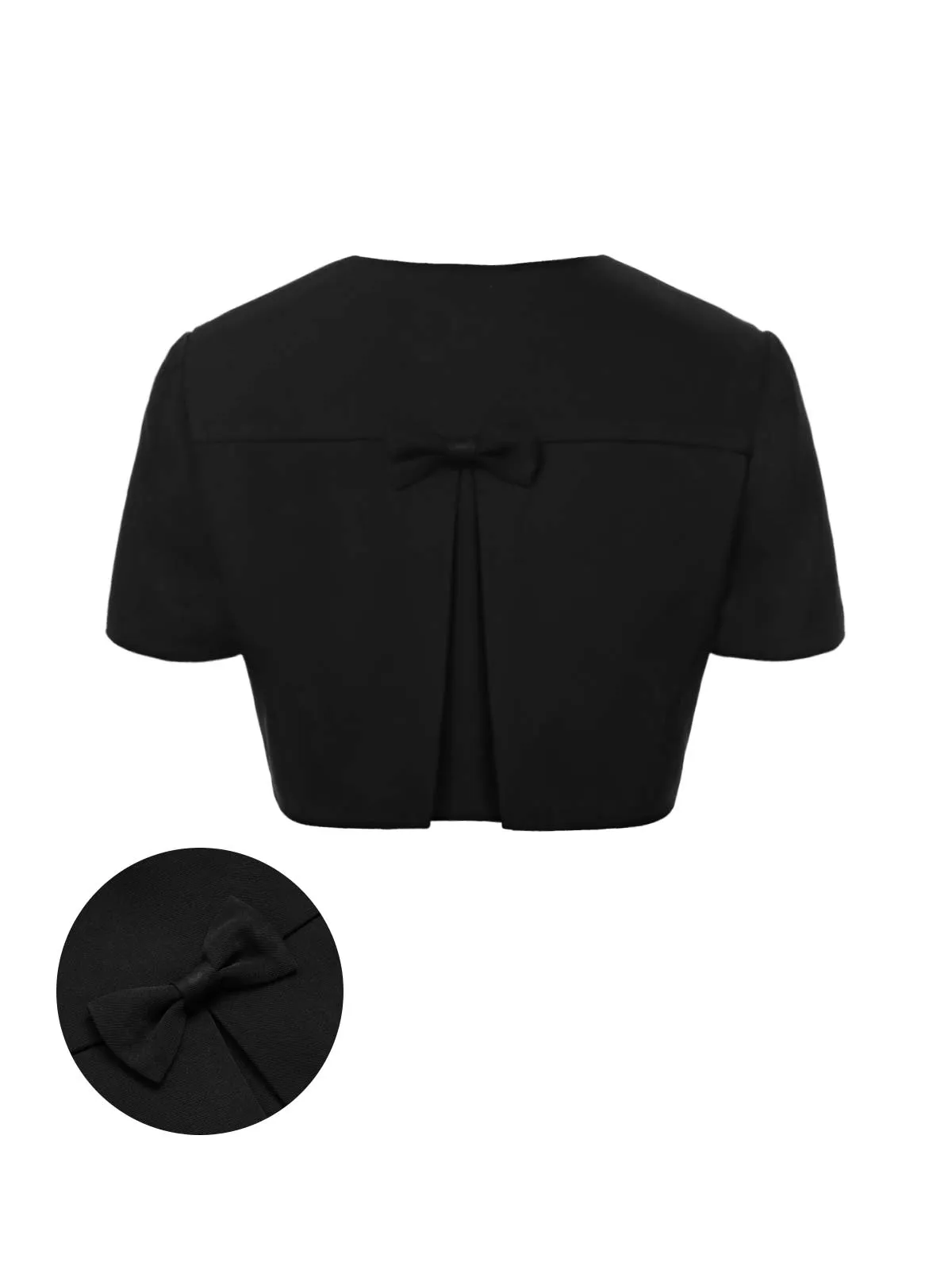 Black 1950s Solid Bow Short Jacket