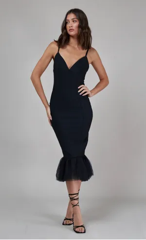 Black Bandage Fishtail Midi Dress