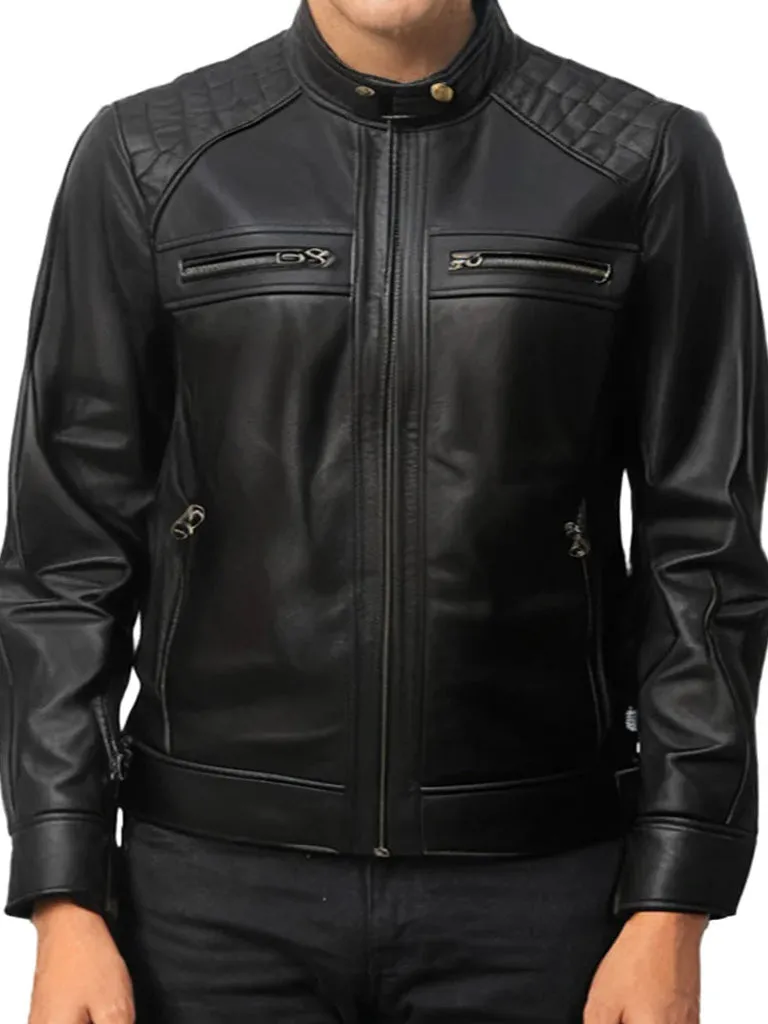 Black Biker Quilted Real Leather Jacket