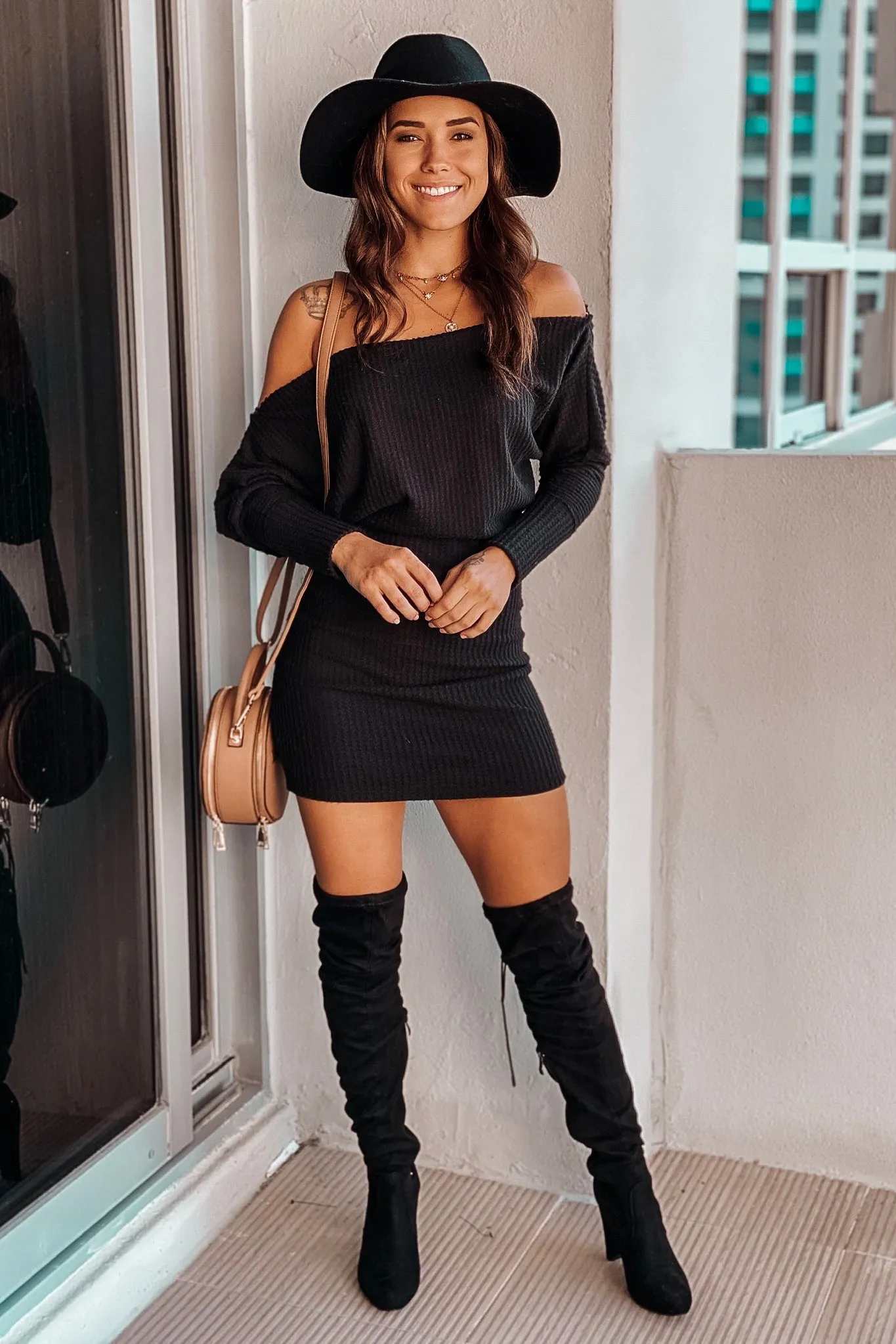 Black Knit Short Dress